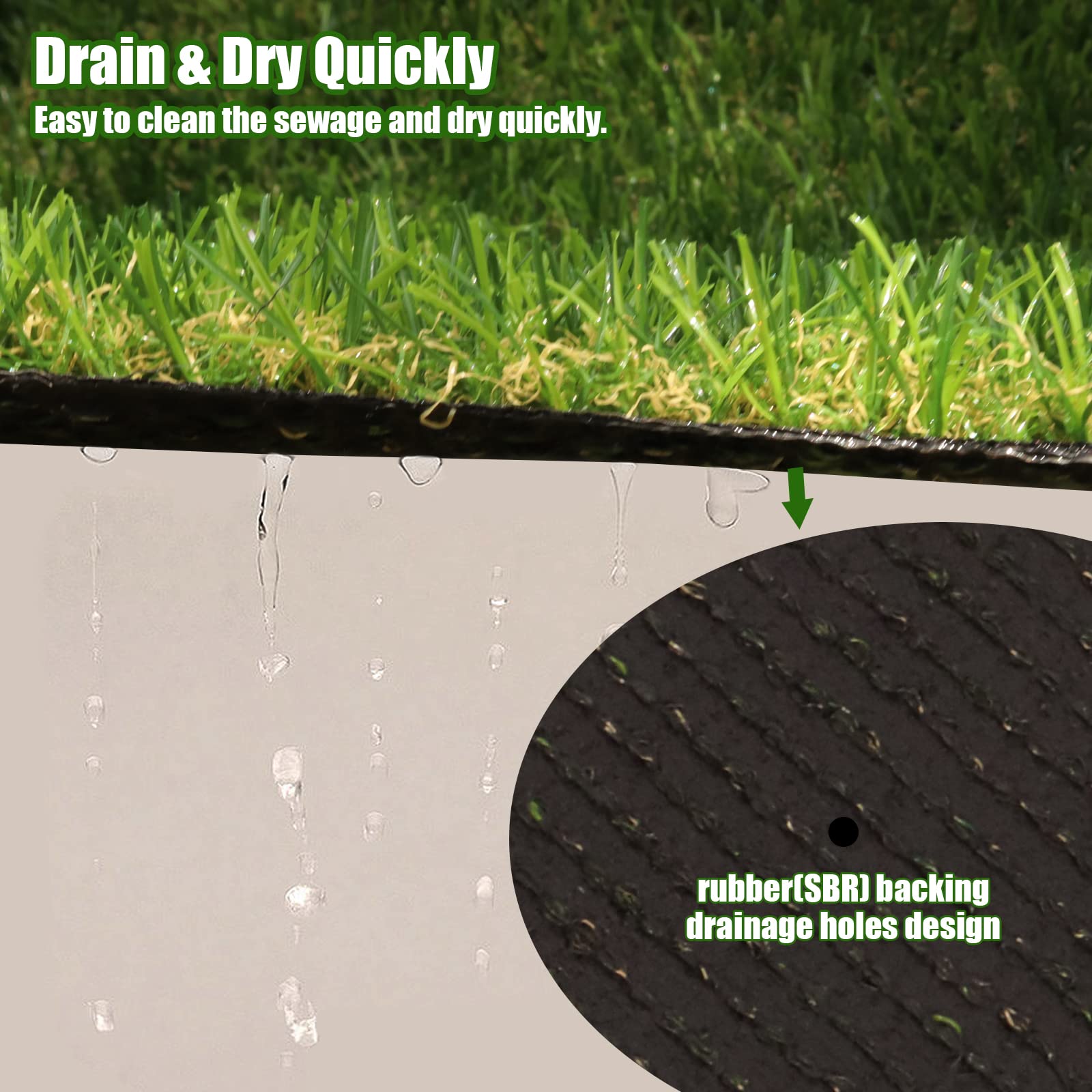 Heyroll Realistic Artificial Turf Grass, 5 FT X 8 FT Artificial Synthetic Fake Grass, 20MM Green Turf Rug Pet Dogs Lawn Mat with Drainage Holes for Indoor Outdoor Patio Garden Landscape/Custom Size: 5x8FT