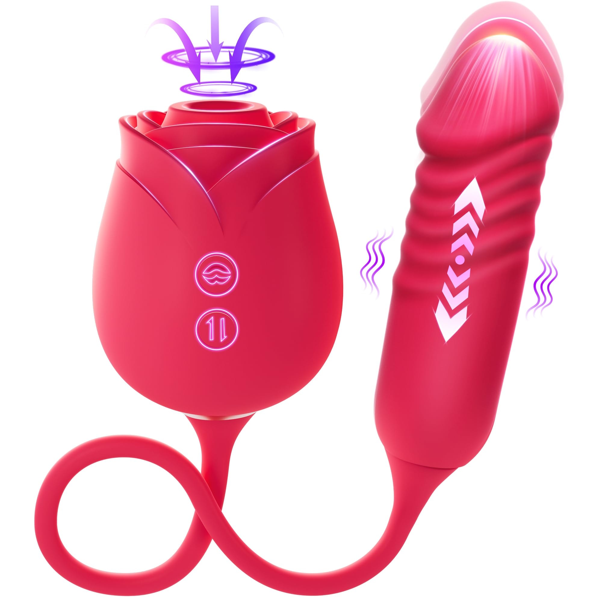 Dildo Vibrator Women Sex Toys - MOOLIGIRL APP Control Rose Sucking Vibrater & Vibrating & Thrusting Dildos for Clit Nipple G Spot Anal Stimulation, 10 Modes Tongue Sucker Adult Toy for Couples Games: Light Red