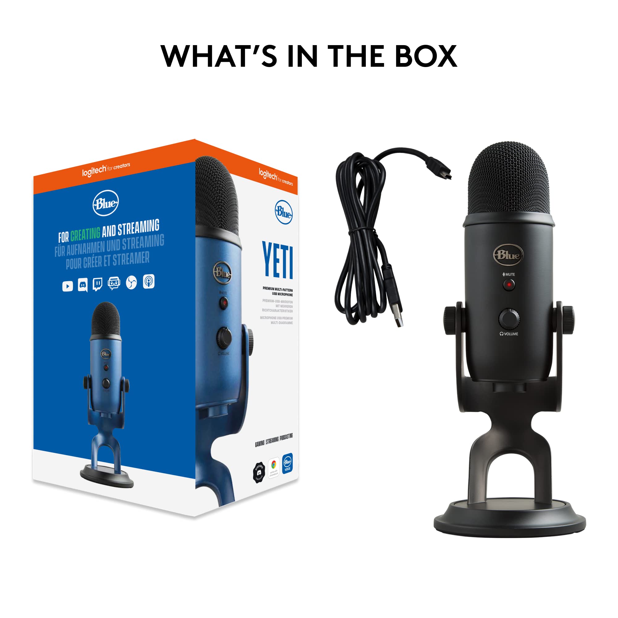 Logitech Creators Blue Yeti USB Microphone for Gaming, Streaming, Podcast, YouTube, Discord, PC, Studio Sound, Plug & Play-Blackout: Microphone Blackout