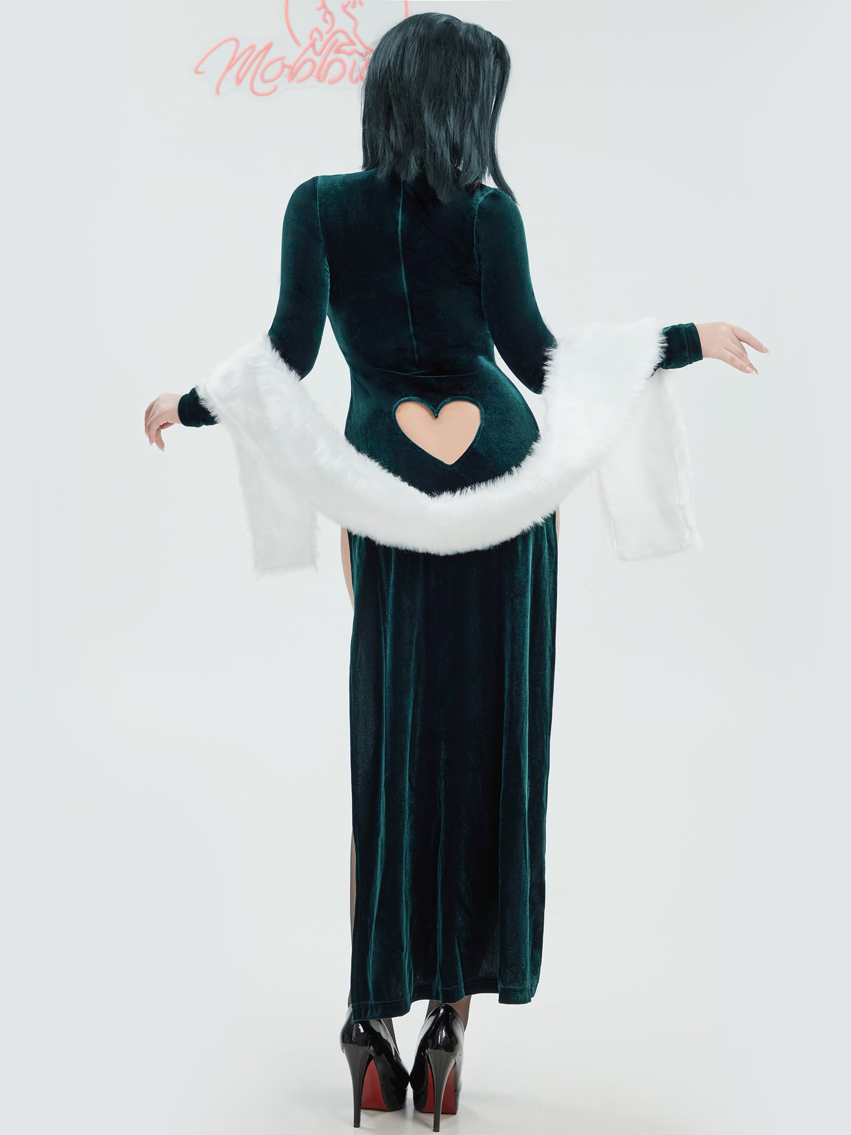 Mobbunny Anime Cosplay Dress Cutout Bodycon Velvet Dress High Slit Dress and Shawl with Stockings and Necklace: Medium