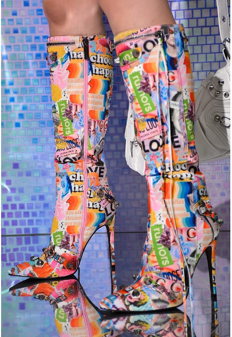 Cape Robbin Womem Knee High Boots Pointed Toe Stiletto Heels Side Zipper Rivets Tassels Boots thumbnail 4