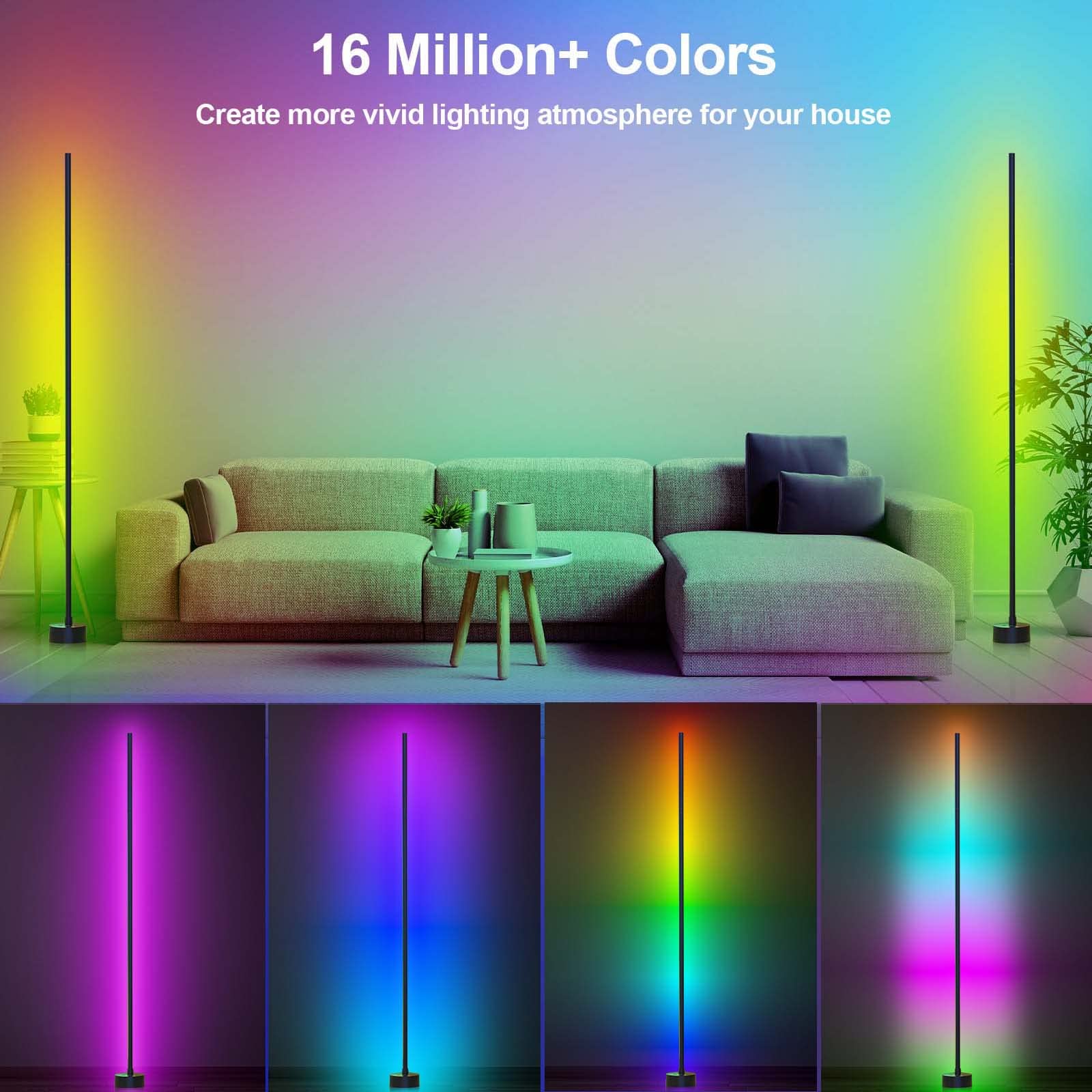 Miortior Corner Floor Lamp - Smart RGB LED Corner Lamp with App and Remote Control, 16 Million Colors & 68+ Scene, Music Sync, Timer Setting - Ideal for Living Rooms, Bedrooms, and Gaming Rooms thumbnail 2