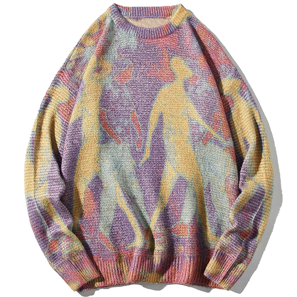 Aelfric Eden Neon Color Block Knit Sweater Casual Oversized Pullover: Purple Small