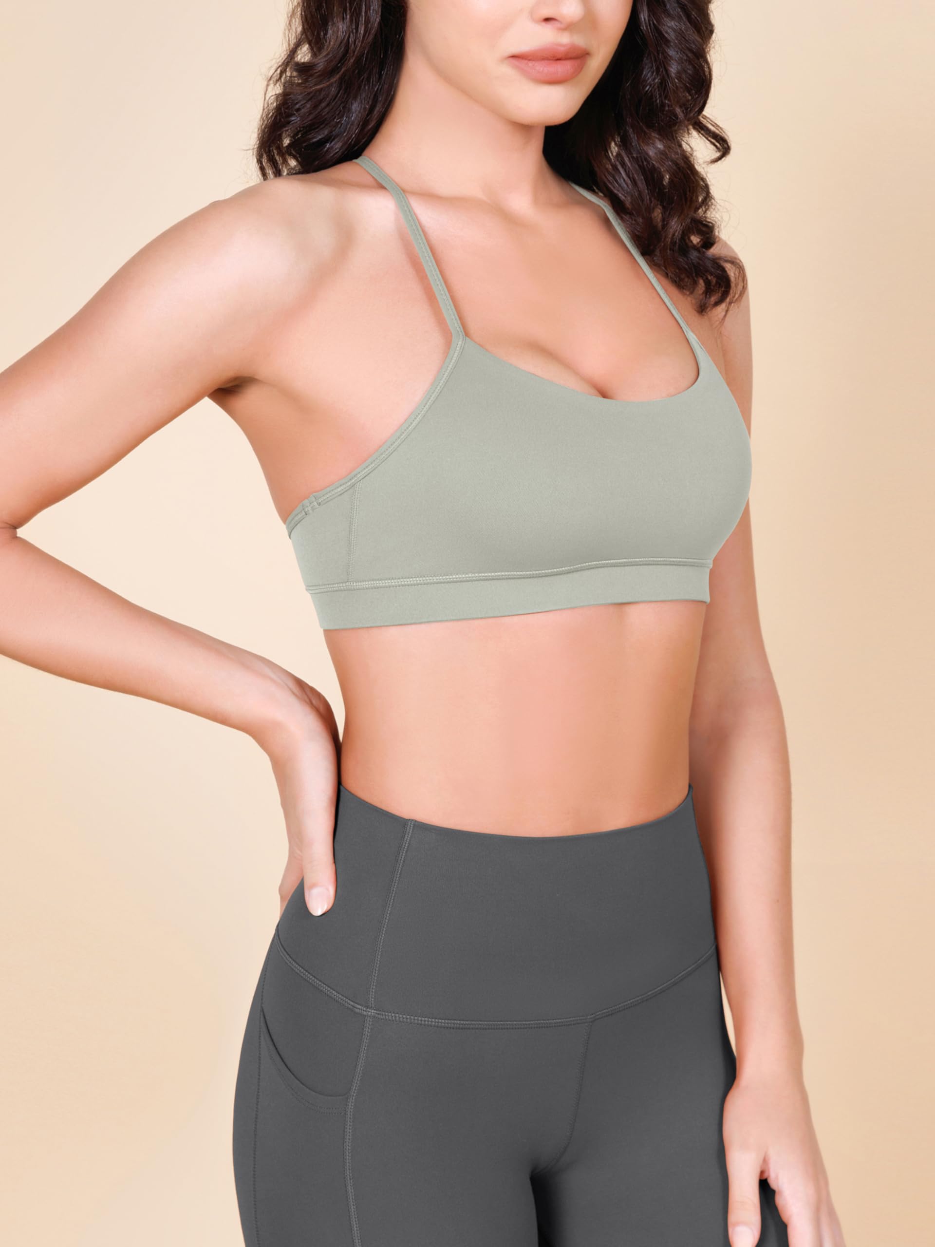ODODOS Cloud Feeling Y Racerback Sports Bra for Women Wirefree Padded Strappy Yoga Bra thumbnail 3