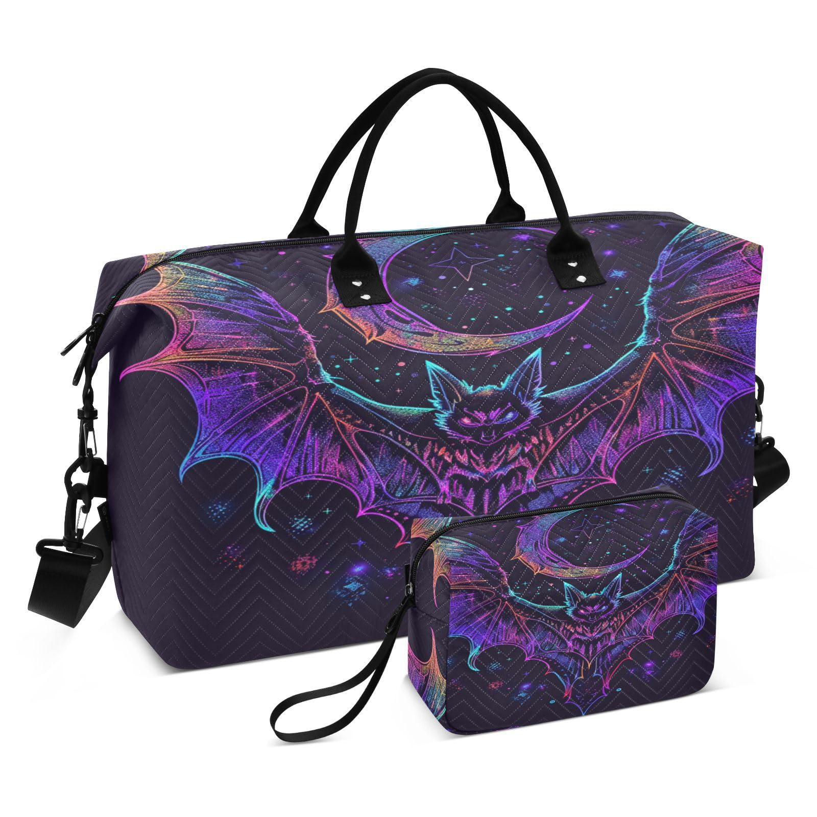 Bat Neon Crescent Weekender Gym Duffle Bag for Women with Toiletry Travel Tote Swim Bag