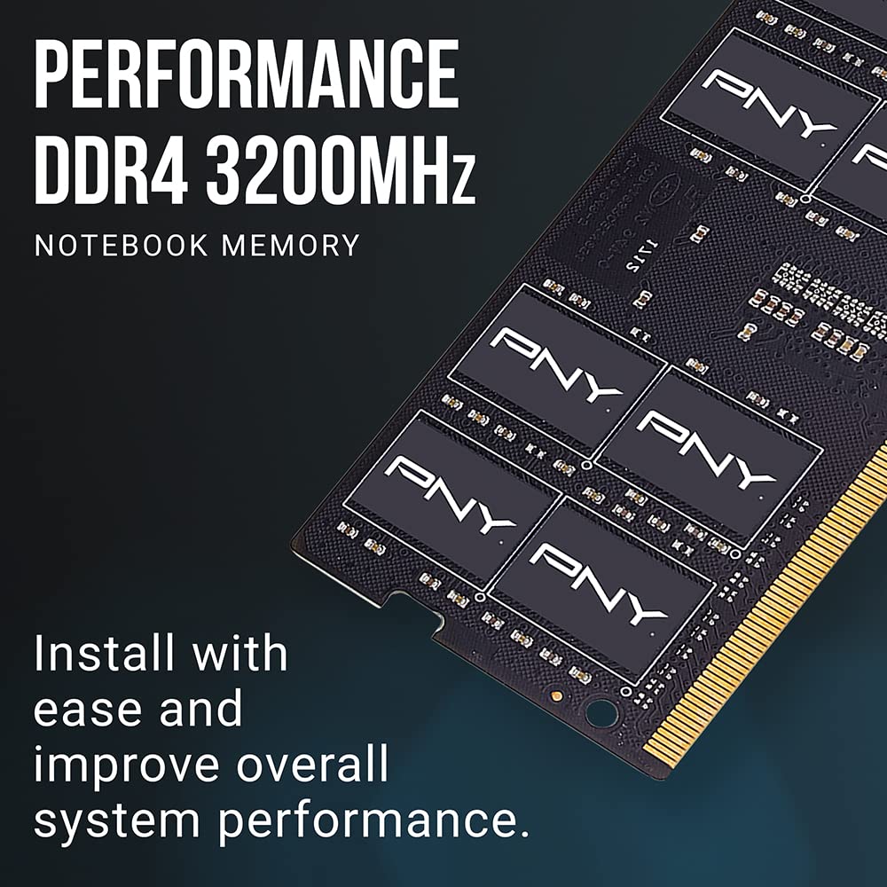 PNY Performance 64GB (2x32GB) DDR4 DRAM 3200MHz (PC4-25600) CL22 1.2V Dual Rank Notebook/Laptop (SODIMM) Computer Memory Kit – MN64GK2D43200-TB