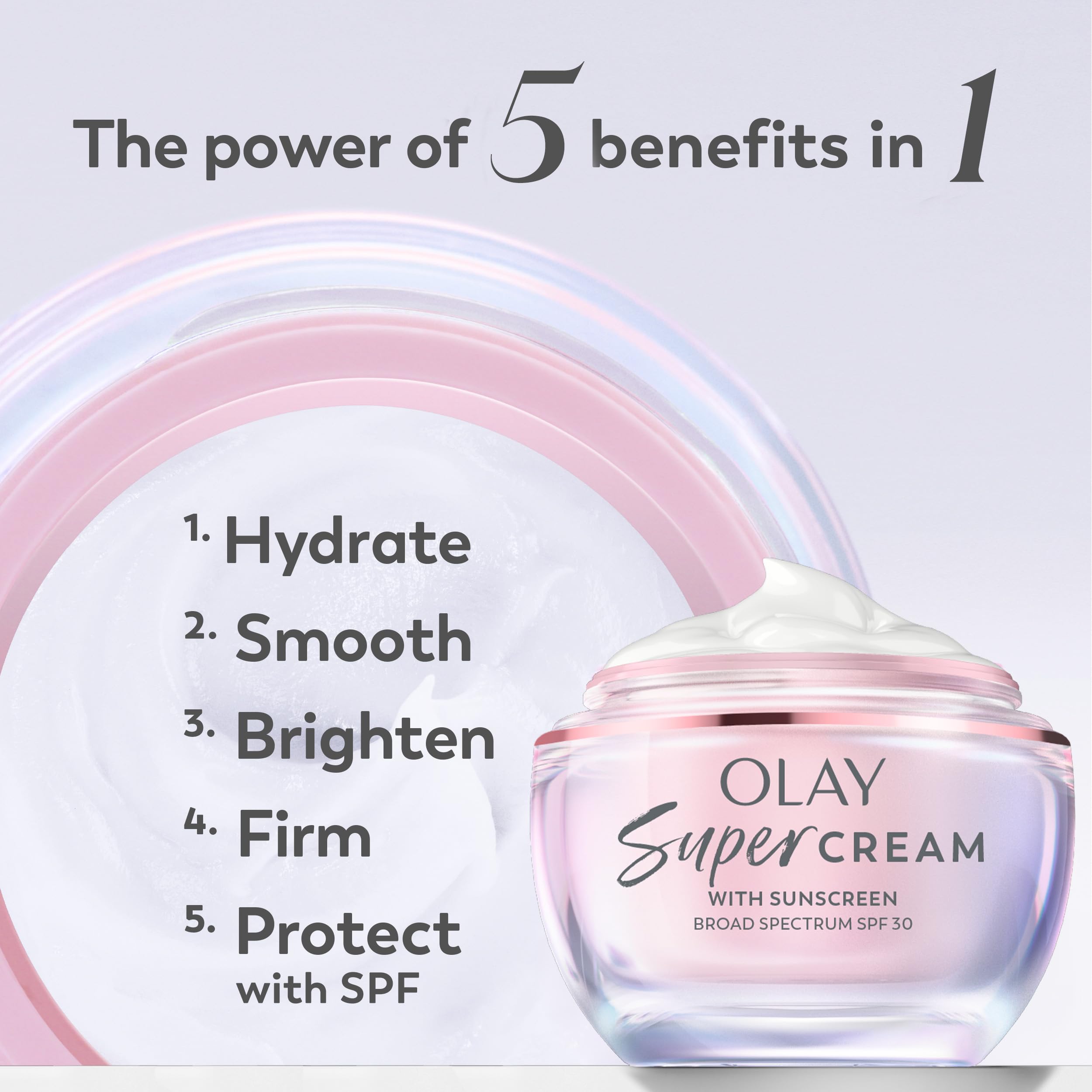Olay Super Cream with Sunscreen SPF 30, Trial Size, Lightweight Face Moisturizer with Sun Protection, 5-in-1 Skin Care Benefits - Hydrating, Brightening, Firming - Niacinamide, Vitamin C, 15 mL: 0.5 Fl Oz (Pack of 1)