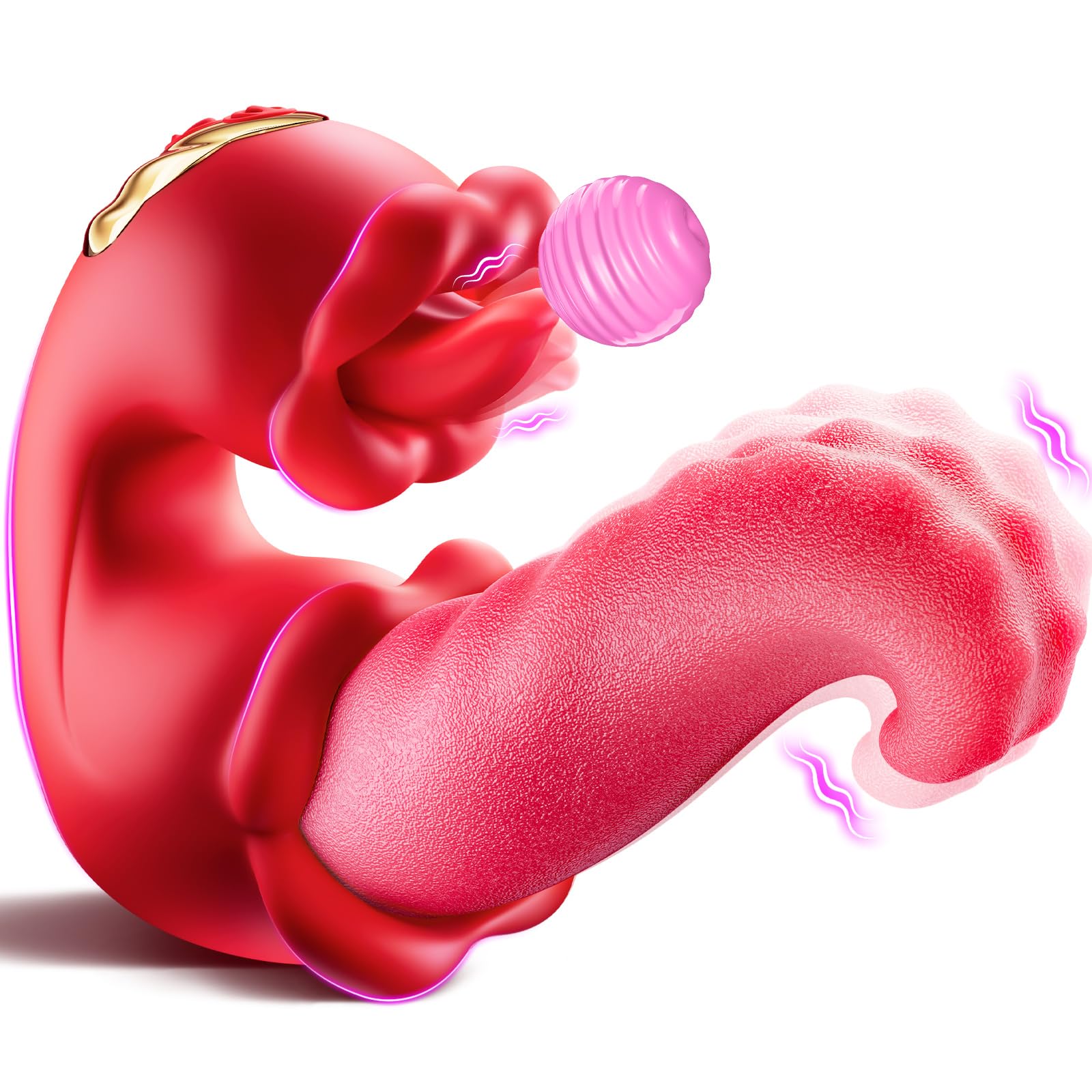 Vibrator Adult Sex Toys for Women - 4 in 1 Tongue Thrusting Vibrators Dildo Rose Sex Toys with 10 Licking Clitoral & 10 Vibration Mode, G Spot Clit Stimulator Pleasure Tools for Female Couples Games: Red