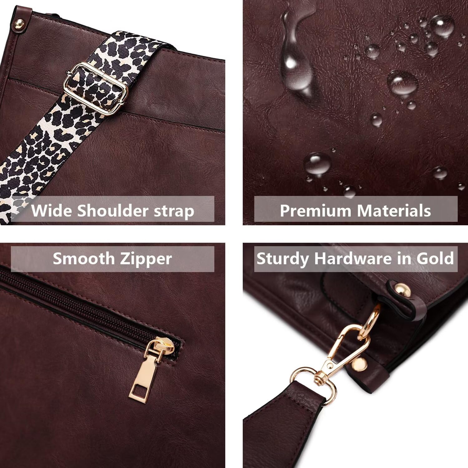AUYOCO Vegan Leather Crossbody Bags for Women, Crossbody Purse with Guitar Strap Zipped Pockets Handbag Shoulder Bag