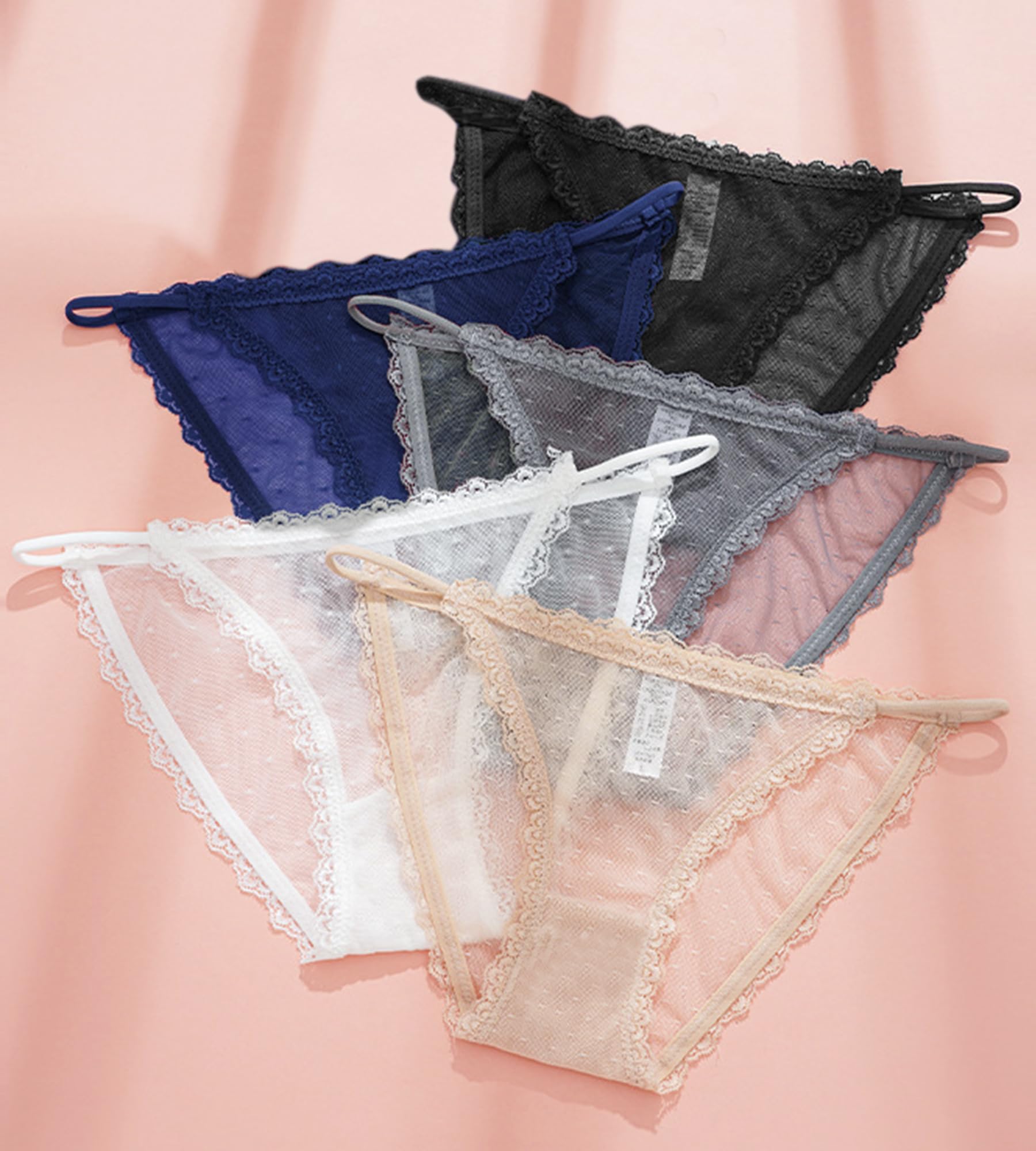 J-pone Sexy Underwear for Women String Bikini Underwear for Women High Cut Breathable Hipster Cheeky Lace Panties 5Pack: Small 5 Pack Multicolor