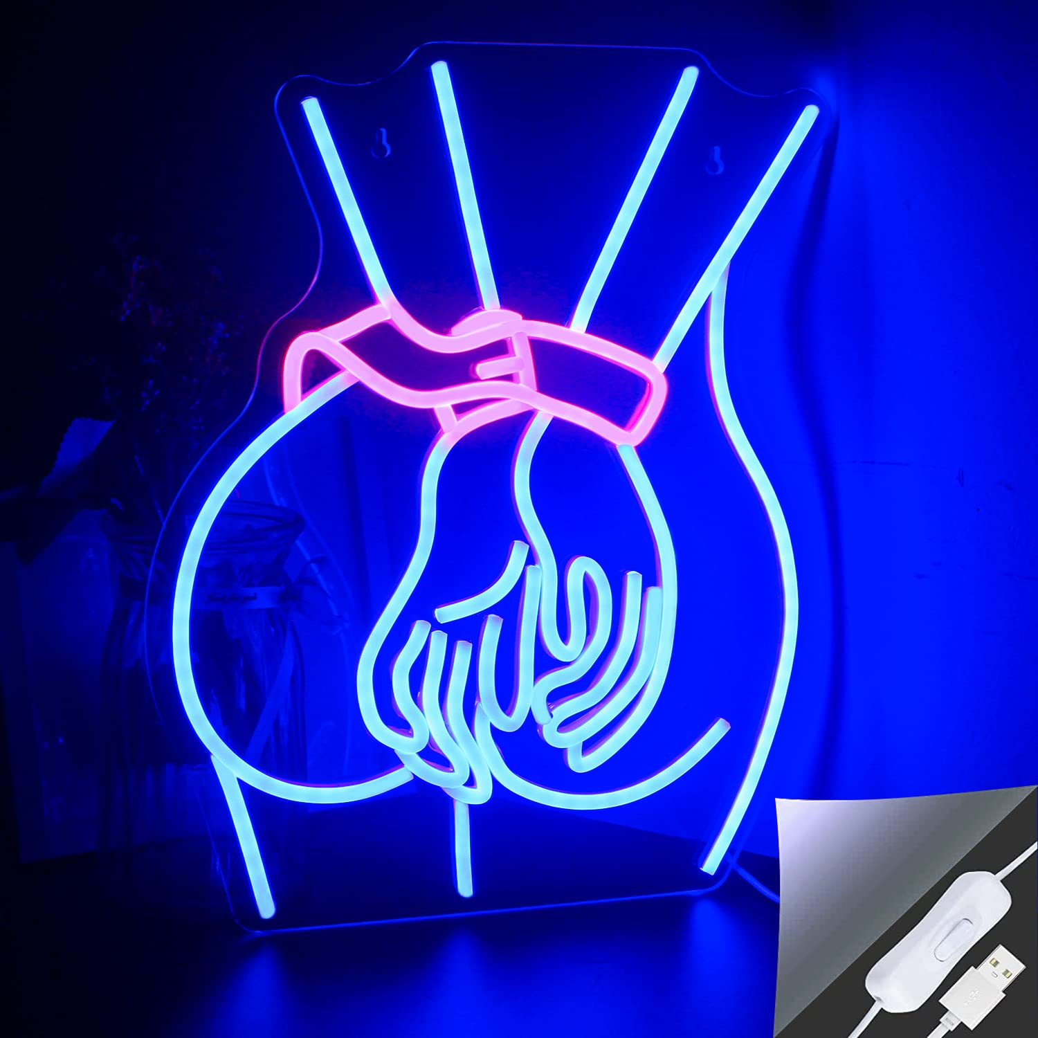 Looklight Lady Neon Sign,Neon Sign for Wall Decor,Lady Back Neon Light Up Sign,LED Sign Blue Neon Sign for Bedroom Man Cave Game Room Home Party Art Decor,Bar,Club: girls