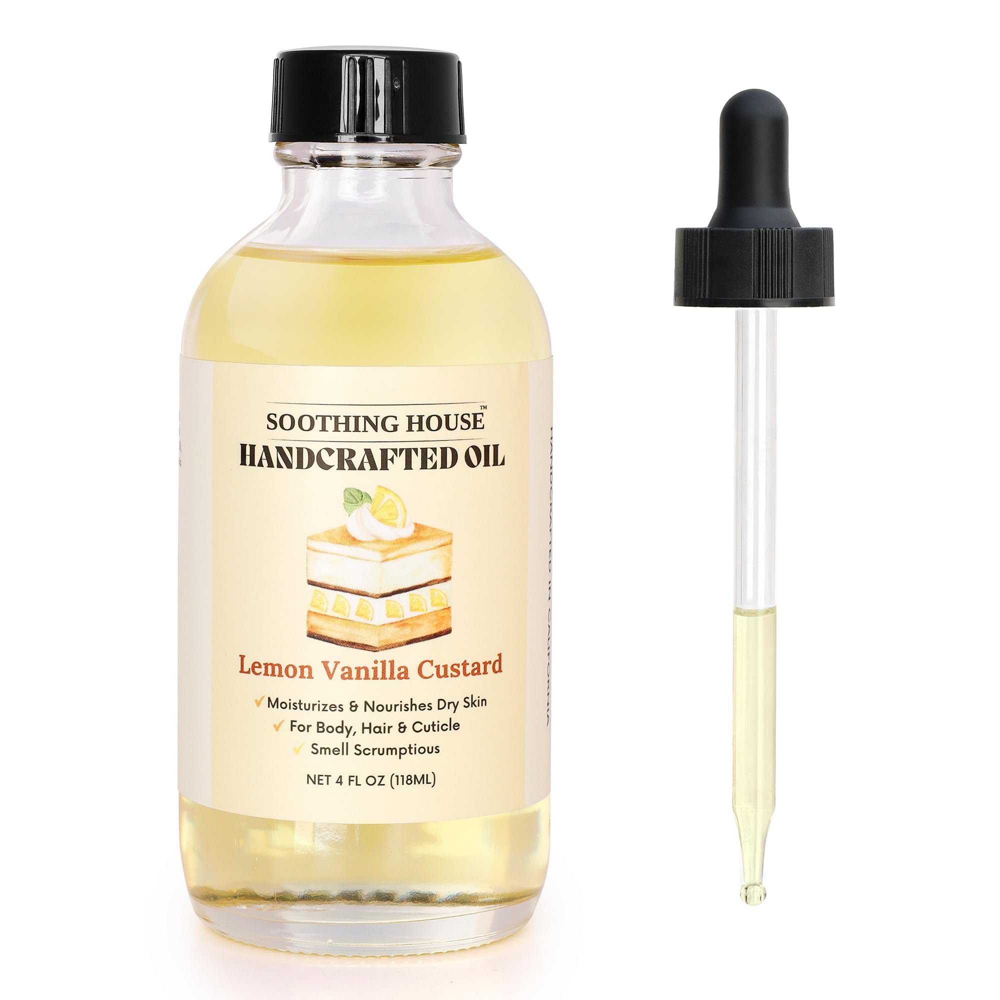 Soothing House Sweet Pineapple Body Oil - Moisturizing Body Oil for Soft, Glowing Skin with Almond & Jojoba Oil (4 fl oz): Lemon Vanilla Custard 4 Fl Oz (Pack of 1)