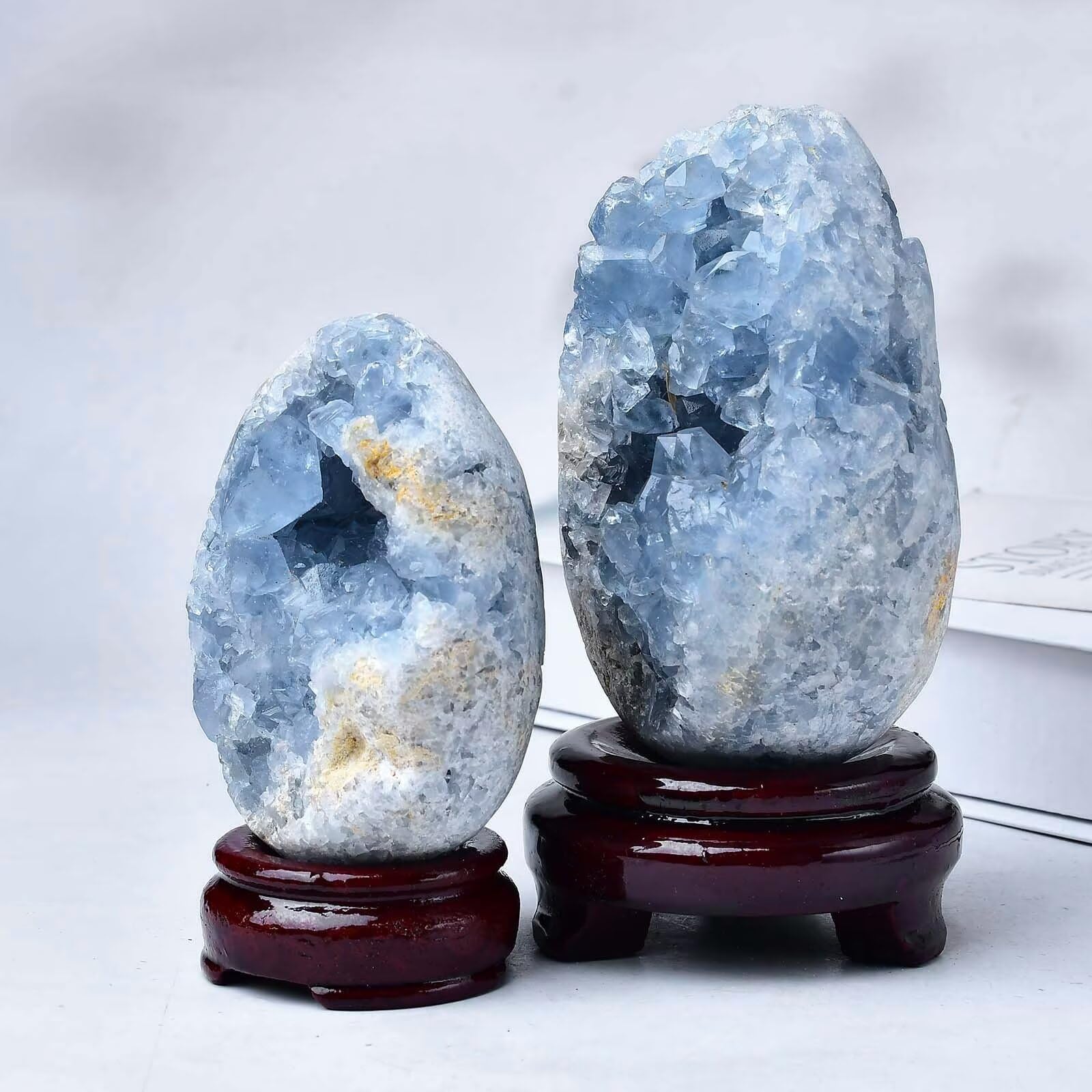 FZBHRO Natural Blue Celestite Geode Egg Healing Crystal Stone Collection Mineral Specimen with Stand Home Office Decor 6.6-7.7 Pounds: Dark Blue 1.3-1.7 Pound