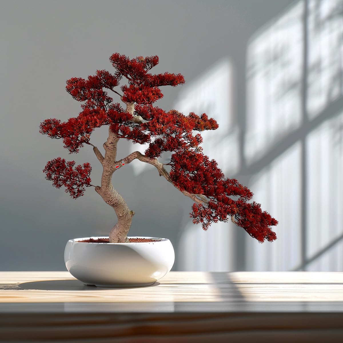 VIGGDA 3ft（43in） Artificial Bonsai Tree Juniper Faux Plants Indoor Big Fake Plants Decor with Ceramic Pots for Home Table Office Desk Bathroom Shelf Bedroom Living Room Farmhouse Decorations: Red