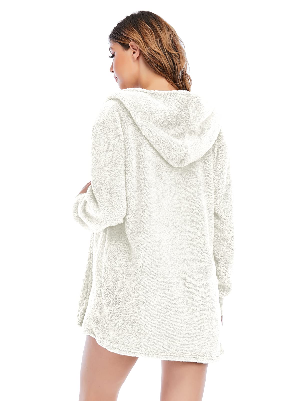 Famnbro Women's Sexy Fuzzy 3 Piece Outfits Fleece Warm Hooded Cardigan Crop Top Shorts Set Pajamas Loungewear