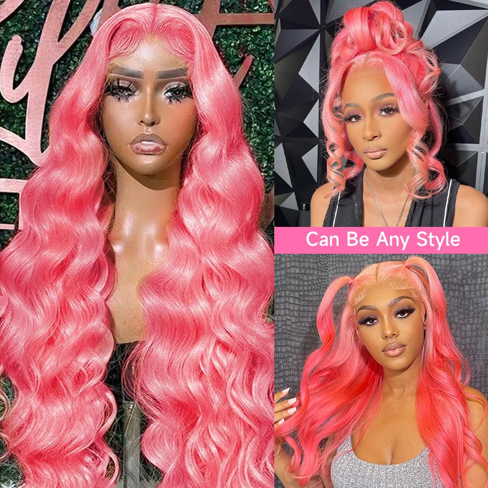 Avolo Lace Front Wig Human Hair Pre Plucked 13x4 Body Wave Colored Pink Human Hair Glueless 180% Density HD Lace Frontal Wigs For Women 20 Inch