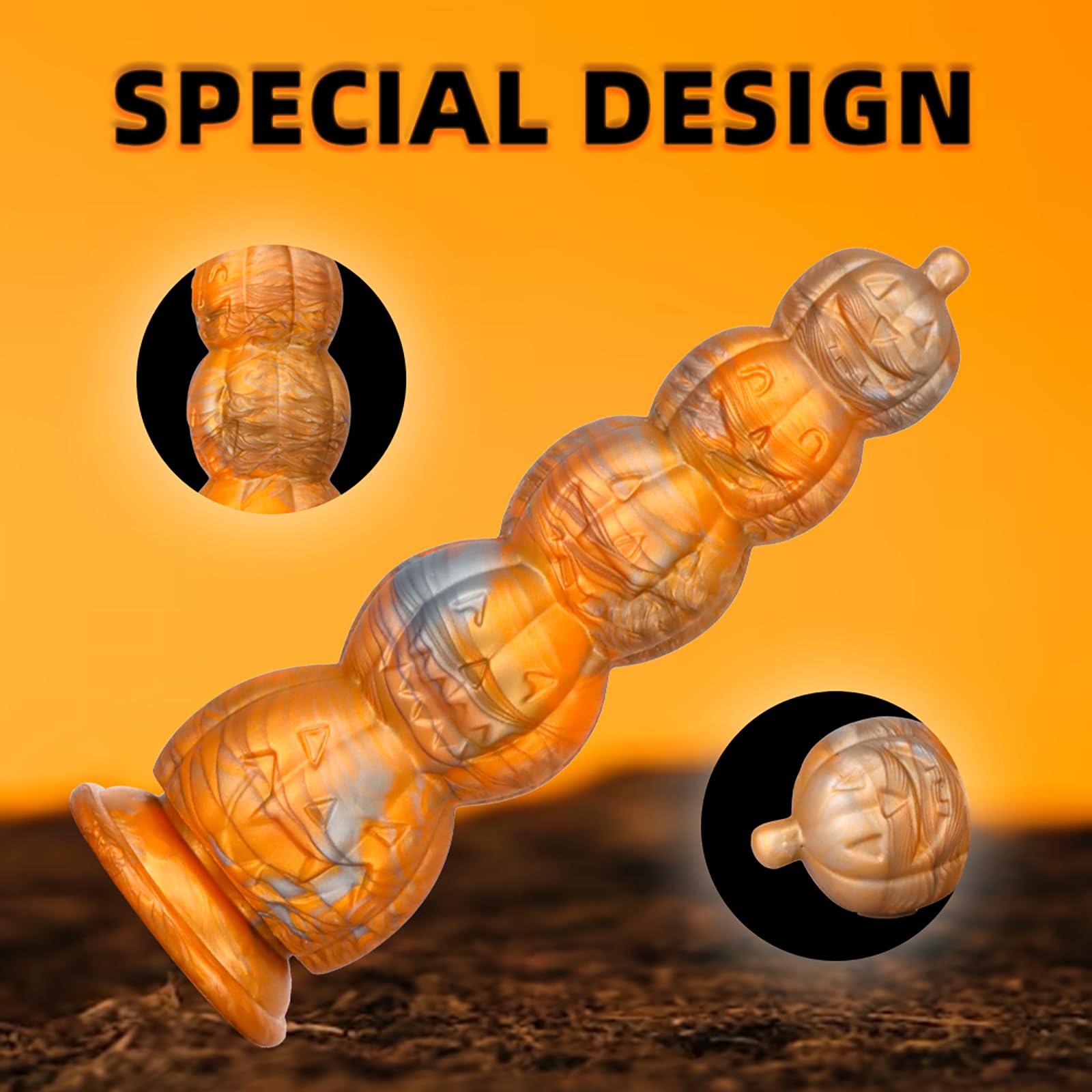 Pumpkin Realistic Dildo with uction Cup, 5 Beads Realistic Dildo Fake Penis Adult Sex Toy for Man Woman - S: L