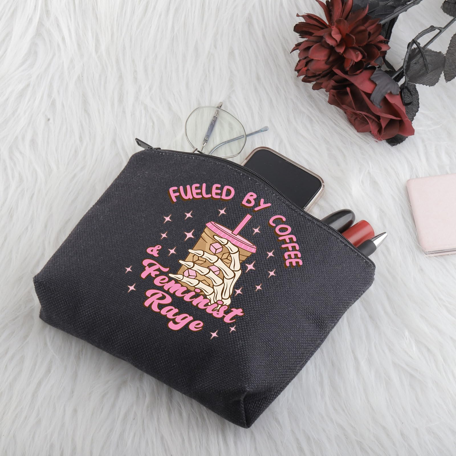 G2TUP Feminist Gift Fueled By Coffee And Feminist Rage Makeup Bag Feminism Cosmetic Bag Smash The Patriarchy Merch () thumbnail 6