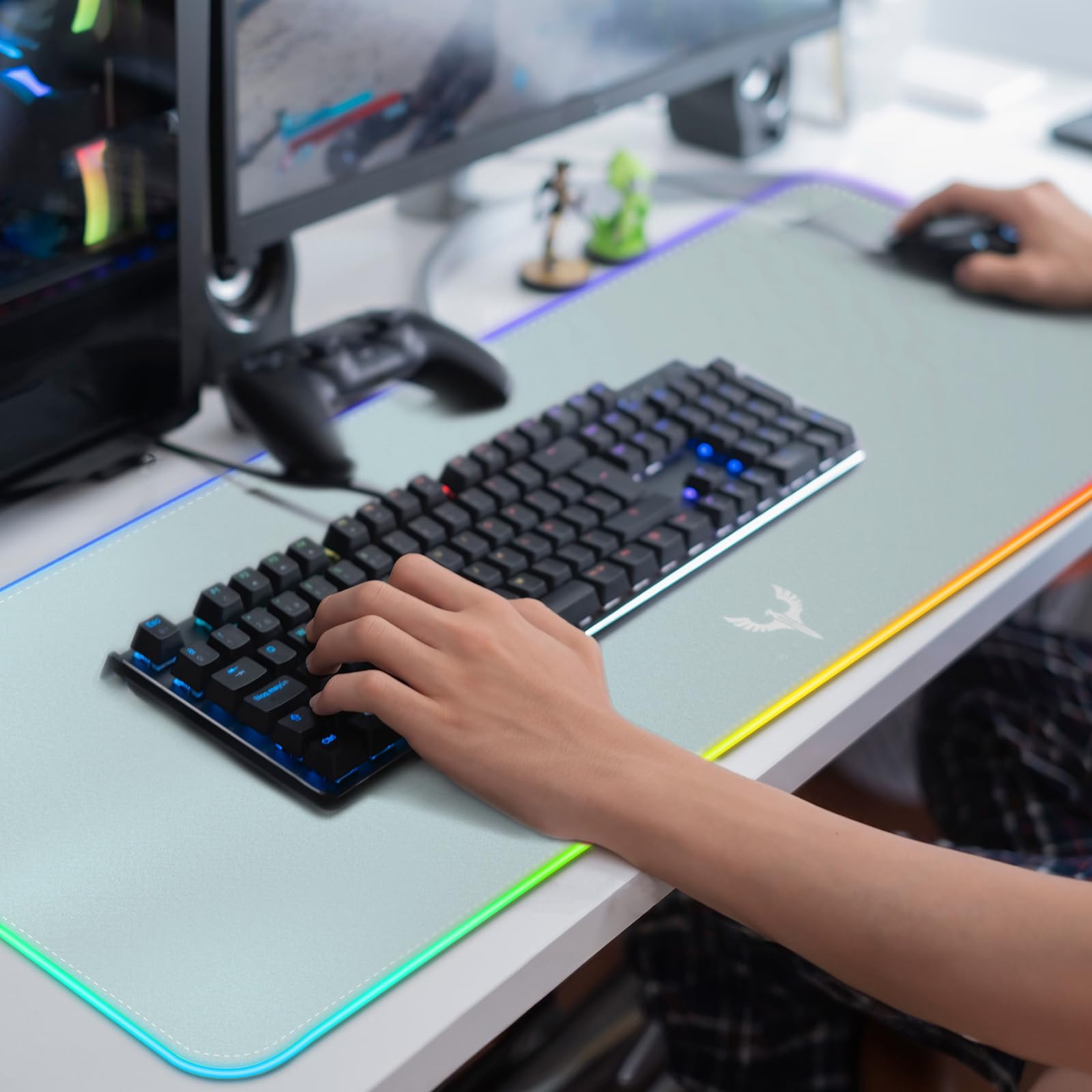 BladeHawks Extra Large RGB Gaming Mouse Pad-14 Light Modes, Extended Soft LED Mouse Pad, Anti-Slip Rubber Base, Computer Keyboard Mousepad Mat (31.5 x 12 Inch): Grey