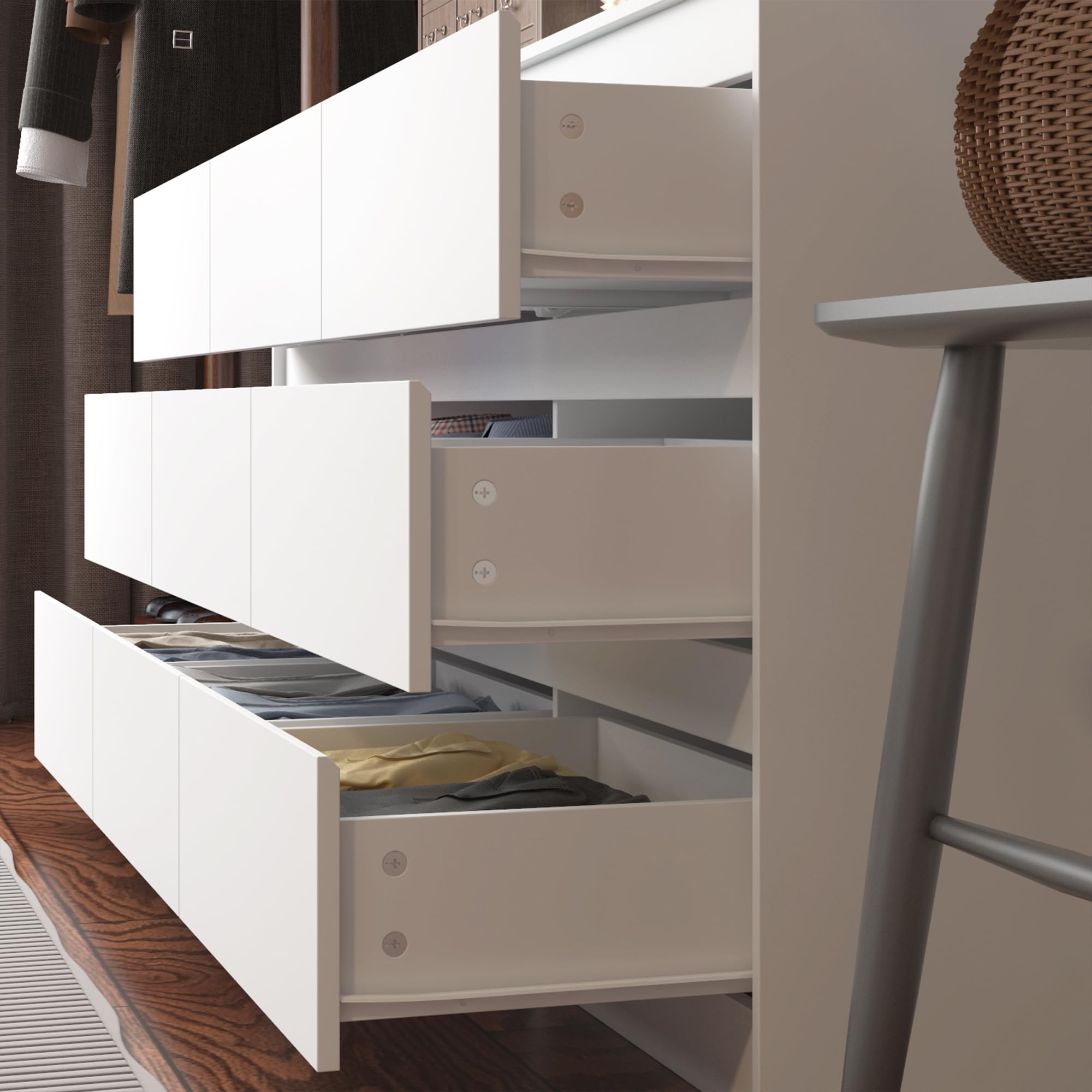 Hitow 9 Drawer Dresser for Bedroom with Deep Drawers, Large Floor Wood Dressers & Chest of Drawers Handle Free, Modern White Long Dressers for Closet Living Room, Euro Slide (63"W x 15.7"D x 31.5"H)