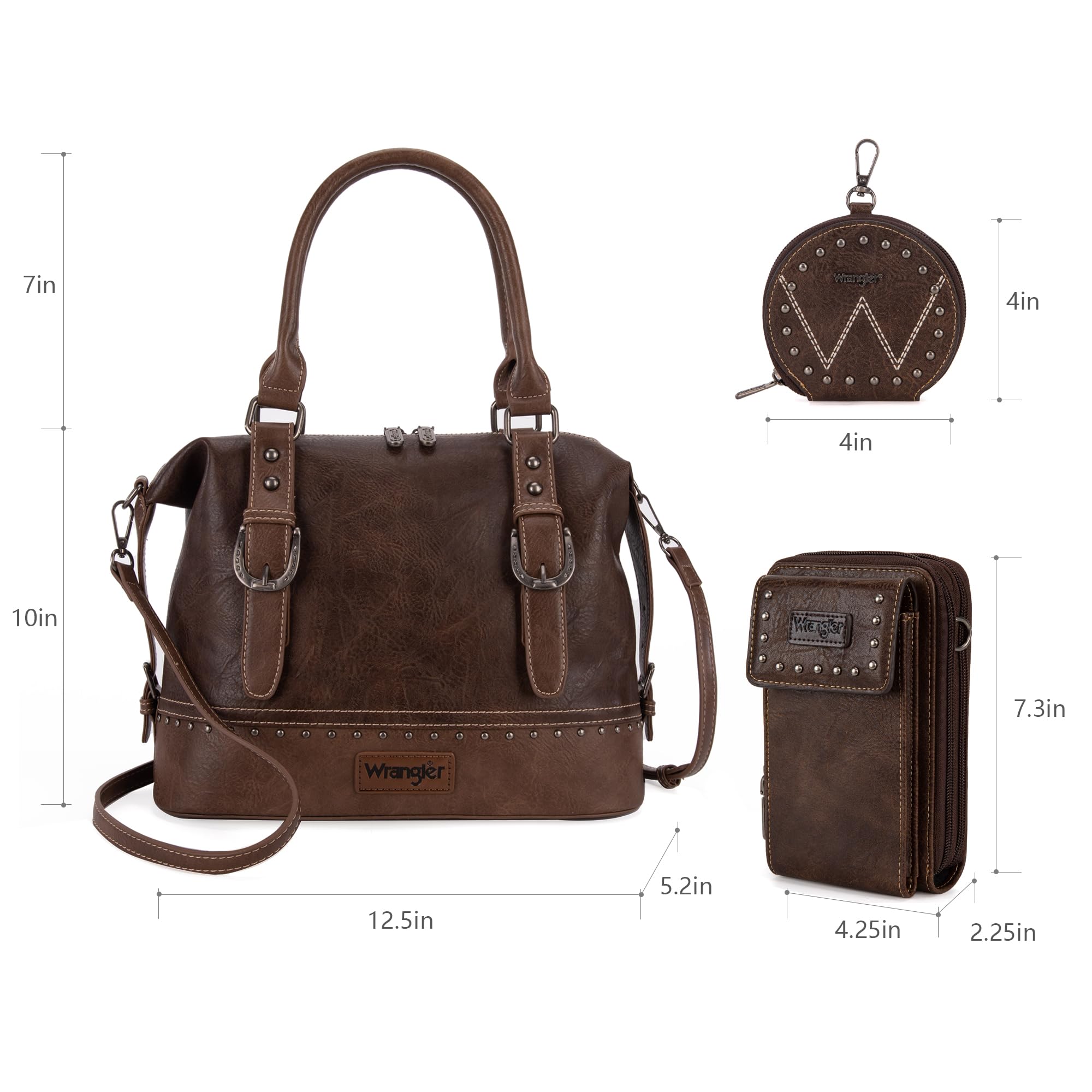 Wrangler 3Pcs Doctor Bag Sets for Women Top-handle Satchel Bag with Cell Phone Handbag and Coin Purse: Eye-catching Coffee