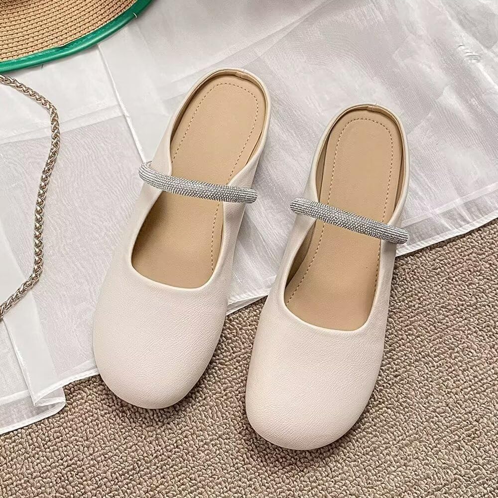 VFDB Women Mules Elegant Dressy Flats Closed Toe Microfiber Leather Shoes Adjustable Buckle Strap Mary Jane Casual Office Shoes thumbnail 3