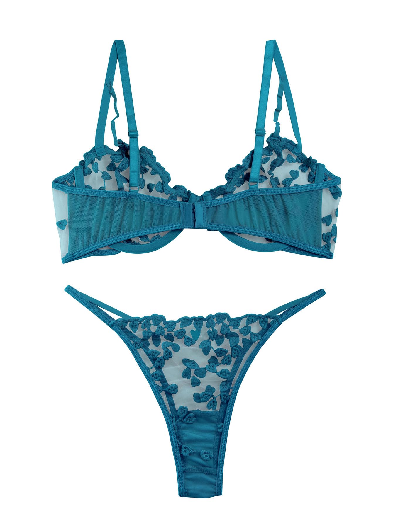Lilosy Sexy Underwire Cute Push Up Strappy Embroidered Mesh Sheer Lingerie Set See Through Panty Bra thumbnail 3