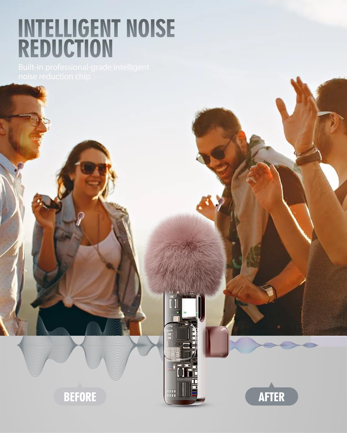 PQRQP 3 in 1 Wireless Lavalier Microphones for iPhone, iPad, Android, Camera, USB-C Microphone, 7-Hour Battery, Mini Microphone with Noise Reduction for Video Recording, Vlog, YouTube, TikTok: PQRQP 3 in 1 Wireless Lavalier Microphones for iPhone, iPad, Android, Camera, Mini Microphone, 7-Hour Battery, High Definition Sound Quality for Interview, Video Podcast, Vlog (Pink)