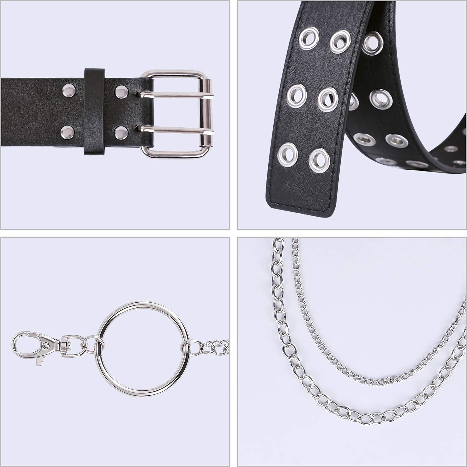 WERFORU Double Grommet Belt PU Leather Punk Belt for Women Men Jeans 2 Hole Belts 1.5 Wide: WERFORU Double Grommet Belt PU Leather Punk Belt for Women Men Jeans 2 Hole Belts 1.5 Wide