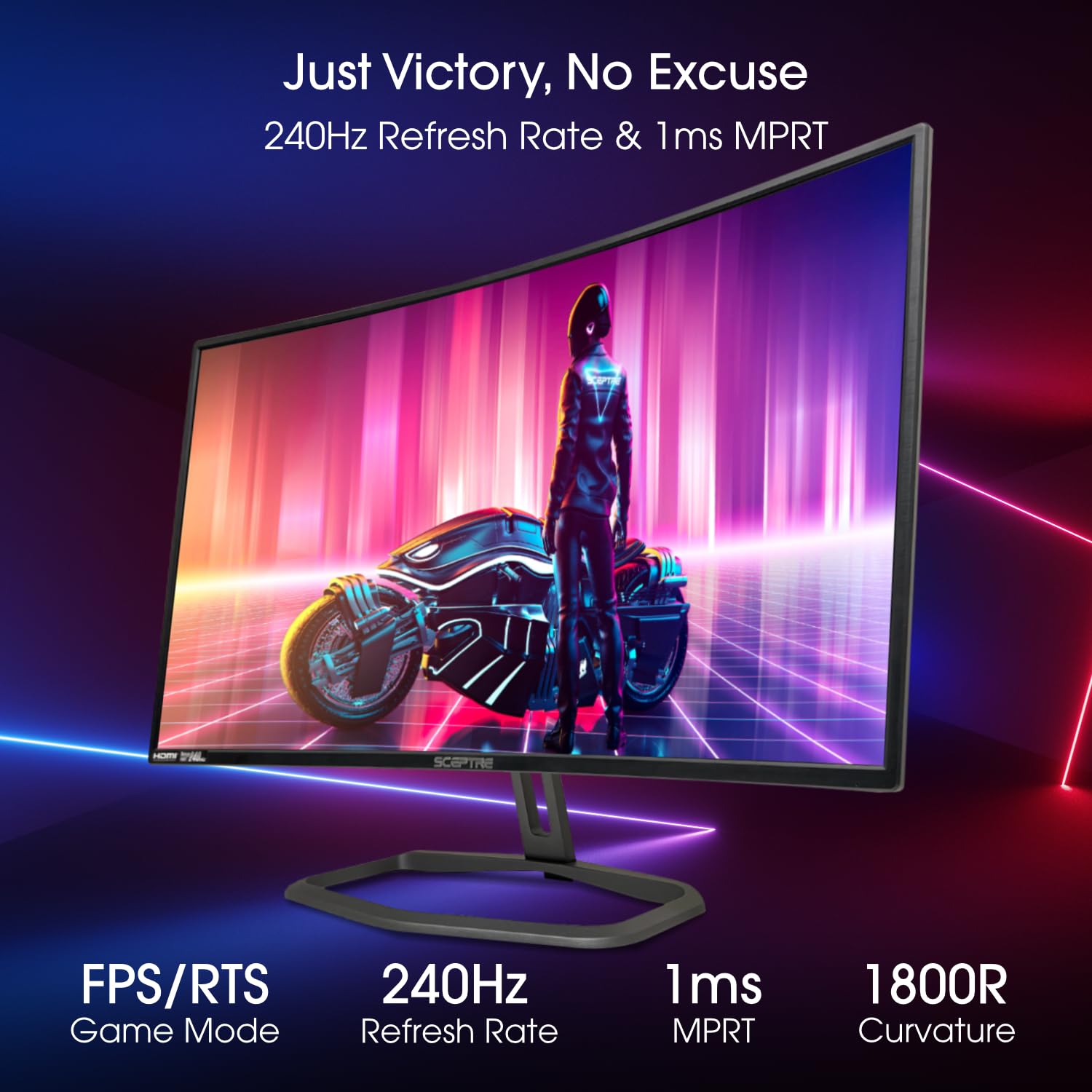 Sceptre 34-Inch Curved Ultrawide WQHD Monitor C345B-QUT168, 3440 x 1440, R1500, up to 165Hz, DisplayPort x2, 99% sRGB, 1ms, Picture by Picture, Machine Black, 2023: 32" Curved 240Hz