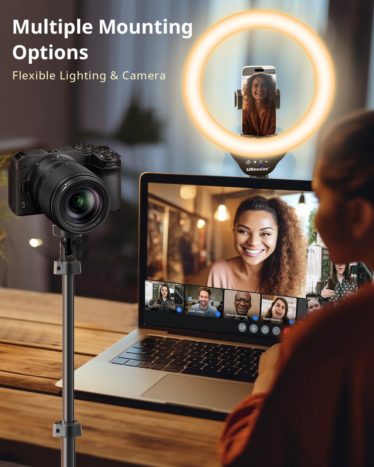 UBeesize 12'' Selfie Ring Light with 62’’ Tripod Stand for Video Recording, Live Streaming(YouTube, Instagram, TIK Tok), Compatible with Phones, Cameras and Webcams: White,Warm,Daylight Black