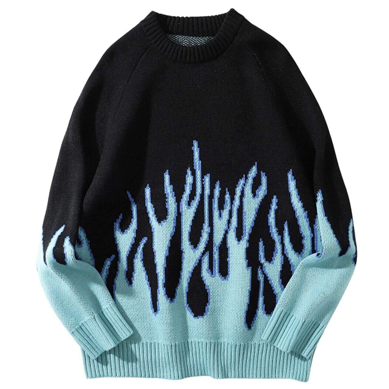 Vamtac Womens Crewneck Oversized Sweaters Y2K Aesthetic Flame Graphic Knitted Sweater Casual Pullover Long Sleeve Jumper: Vamtac Womens Crewneck Oversized Sweaters Y2K Aesthetic Flame Graphic Knitted Sweater Casual Pullover Long Sleeve Jumper