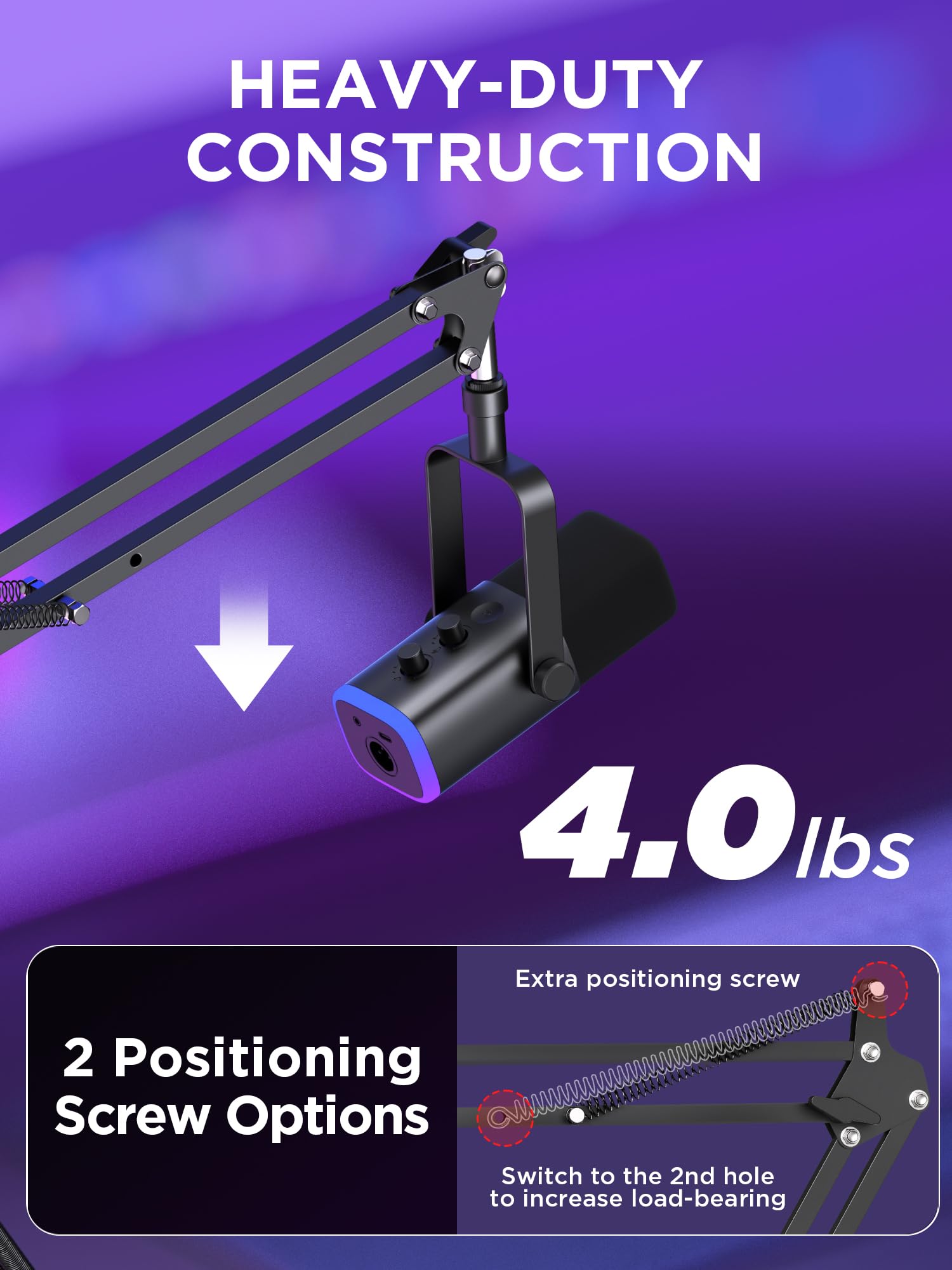 InnoGear Boom Arm Microphone Mic Stand for Blue Yeti HyperX QuadCast SoloCast Snowball Fifine Shure SM7B and other Mic, Medium thumbnail 2