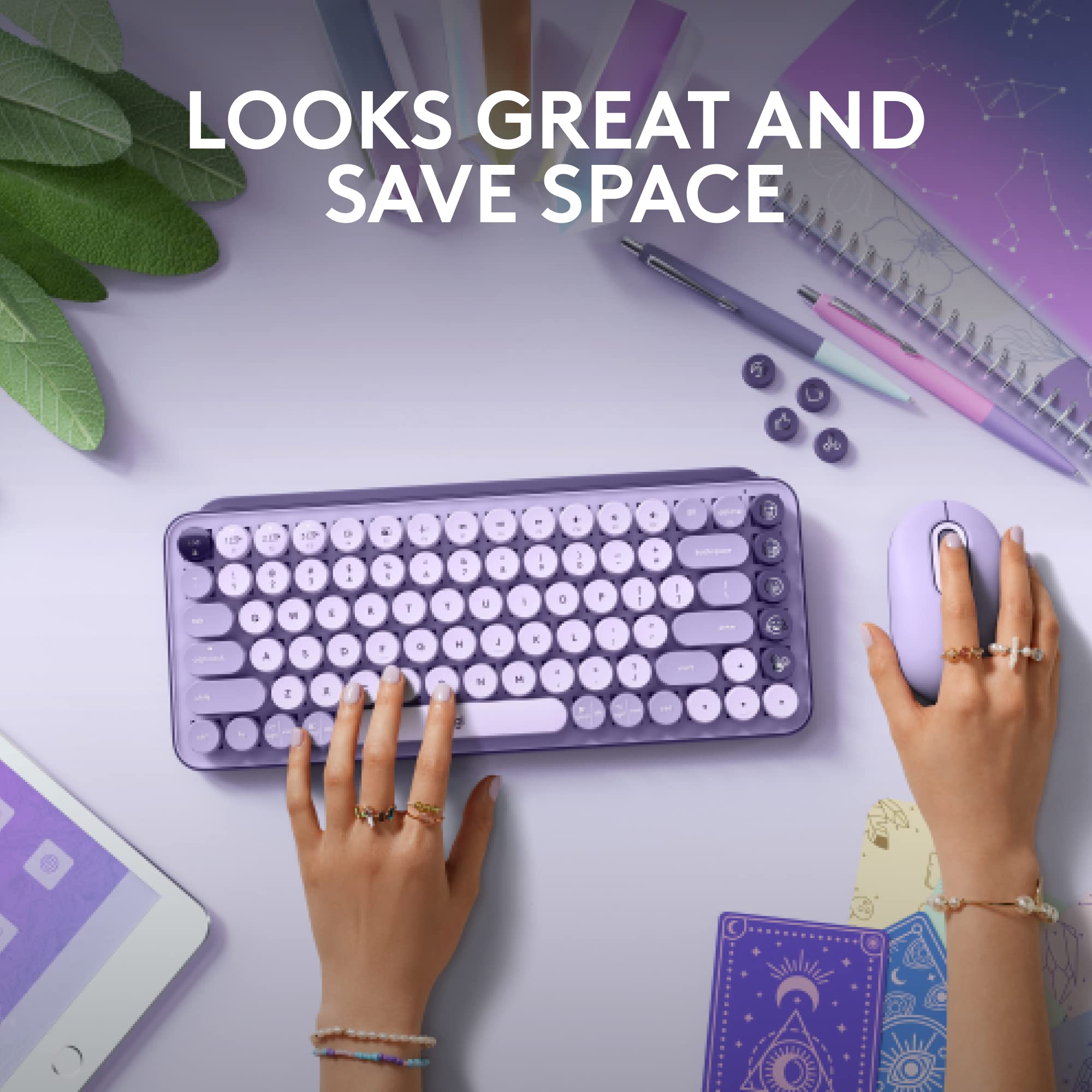Logitech POP Keys Mechanical Wireless Keyboard with Customizable Emoji Keys, Durable Compact Design, Bluetooth or USB Connectivity, Multi-Device, OS Compatible - Cosmos: Cosmos POP Keys