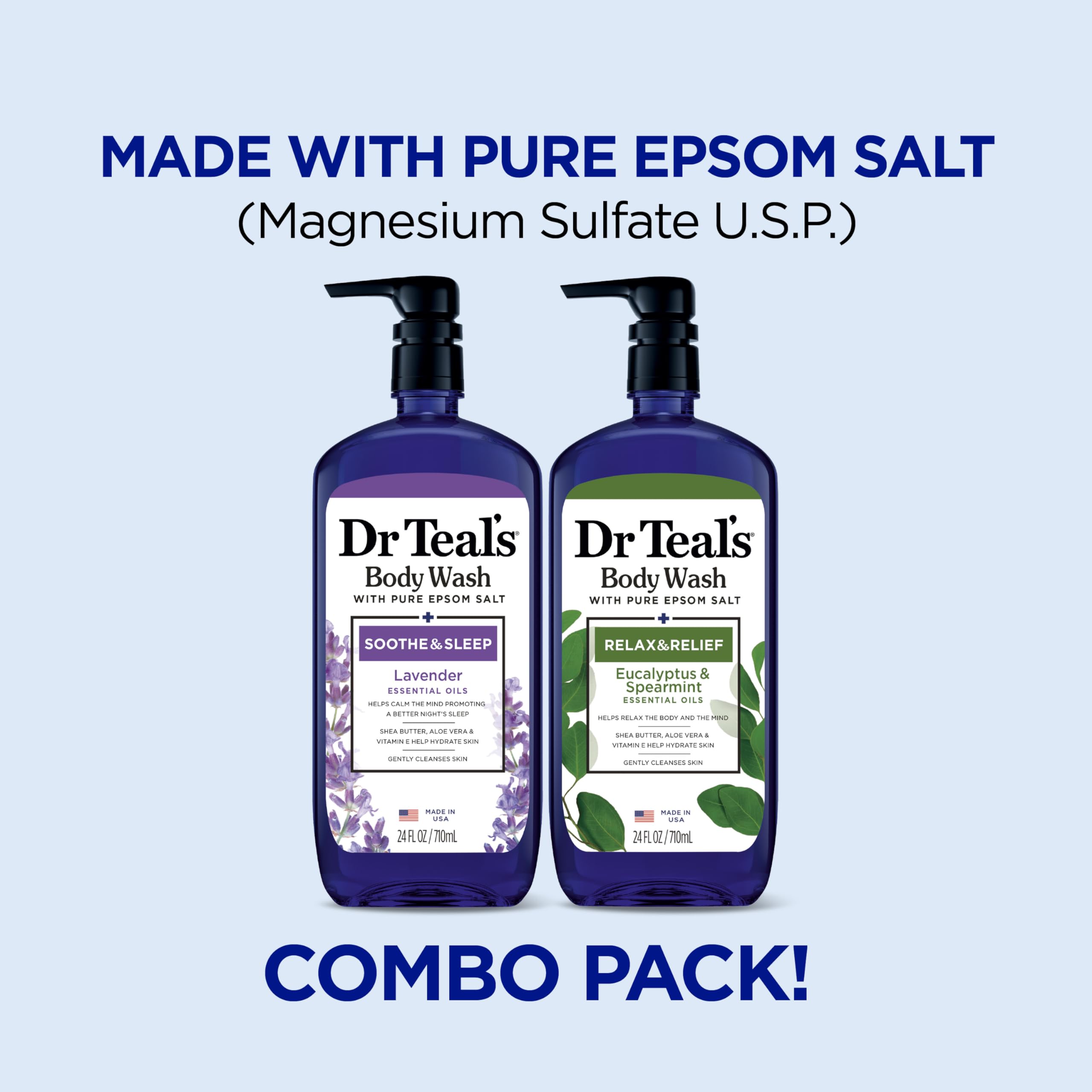Dr Teal's Body Wash with Pure Epsom Salt, Soothe & Sleep with Lavender, 24 fl oz (Pack of 2): Lavender & Eucalyptus