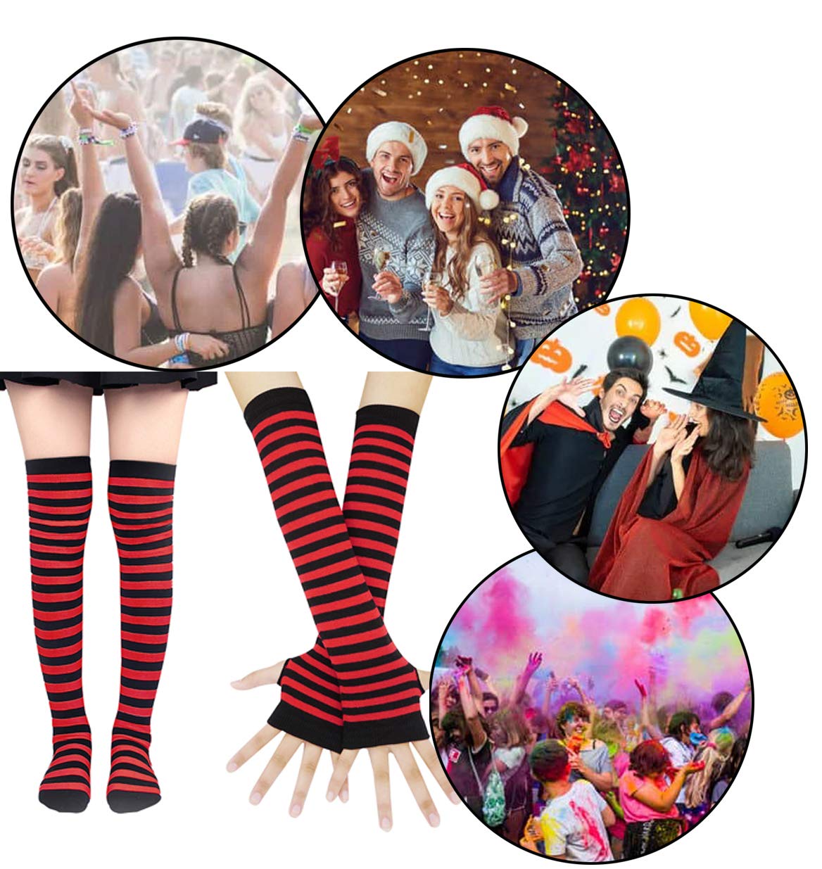Bienvenu Womens Socks Striped Knee High Socks Arm Warmer Fingerless Gloves Set: Red