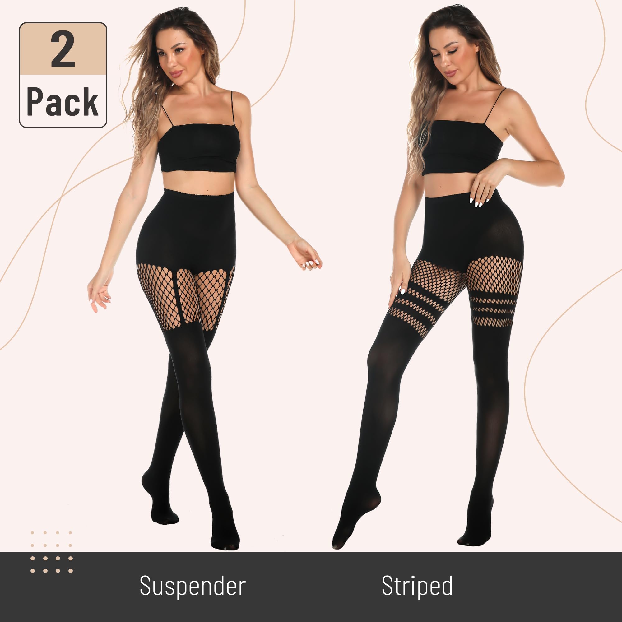 MANZI Womens Faux Thigh High Fishnet Stockings Stitching Opaque Pantyhose Mock Over the Knee Goth Striped Suspender Tights: MANZI Womens Faux Thigh High Fishnet Stockings Stitching Opaque Pantyhose Mock Over the Knee Goth Striped Suspender Tights