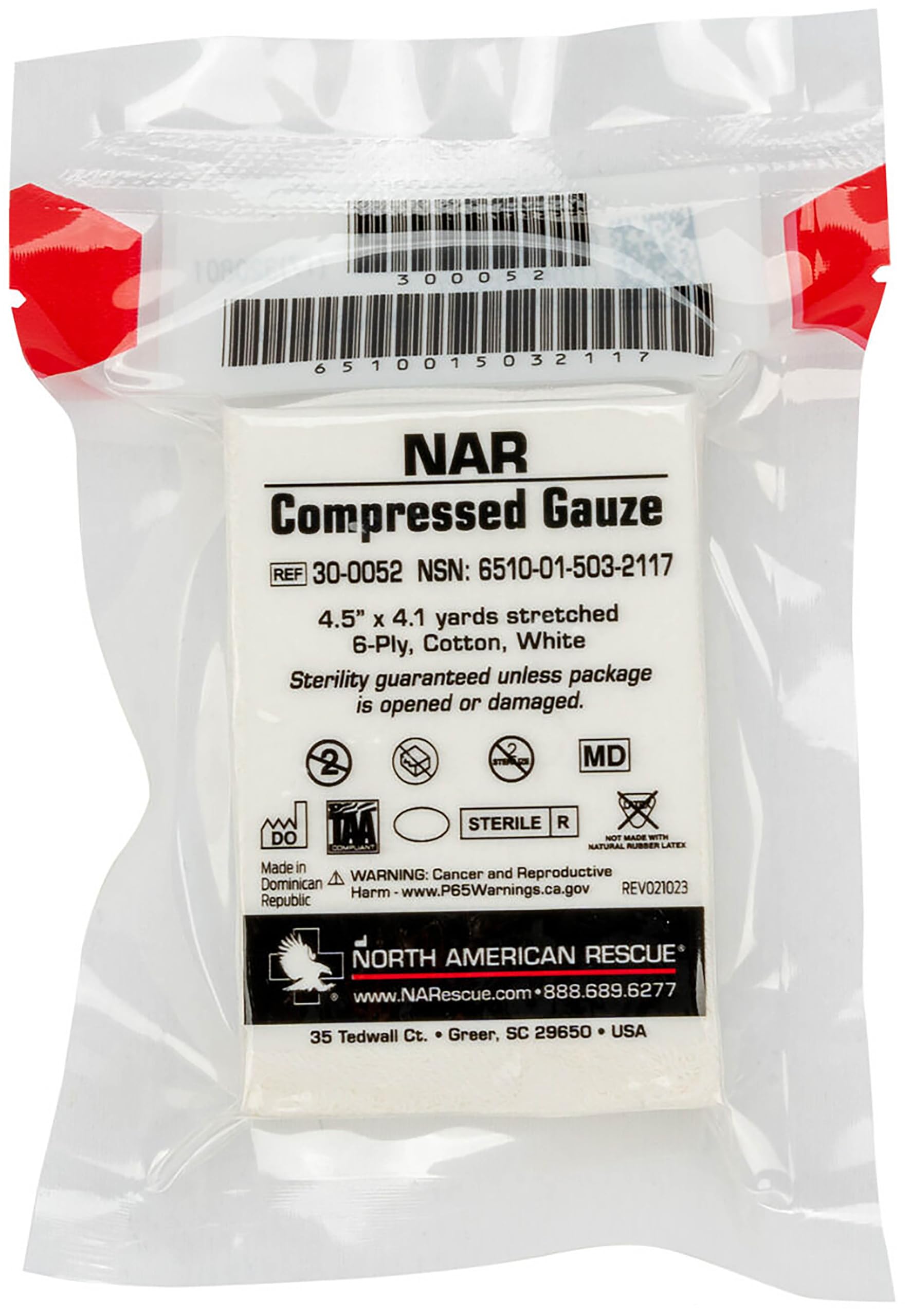 North American Rescue Compressed Gauze (Rolled) NAR Compact Crinkle Cotton Gauze Compression Bandage for Wounds, Injuries (30-0052)