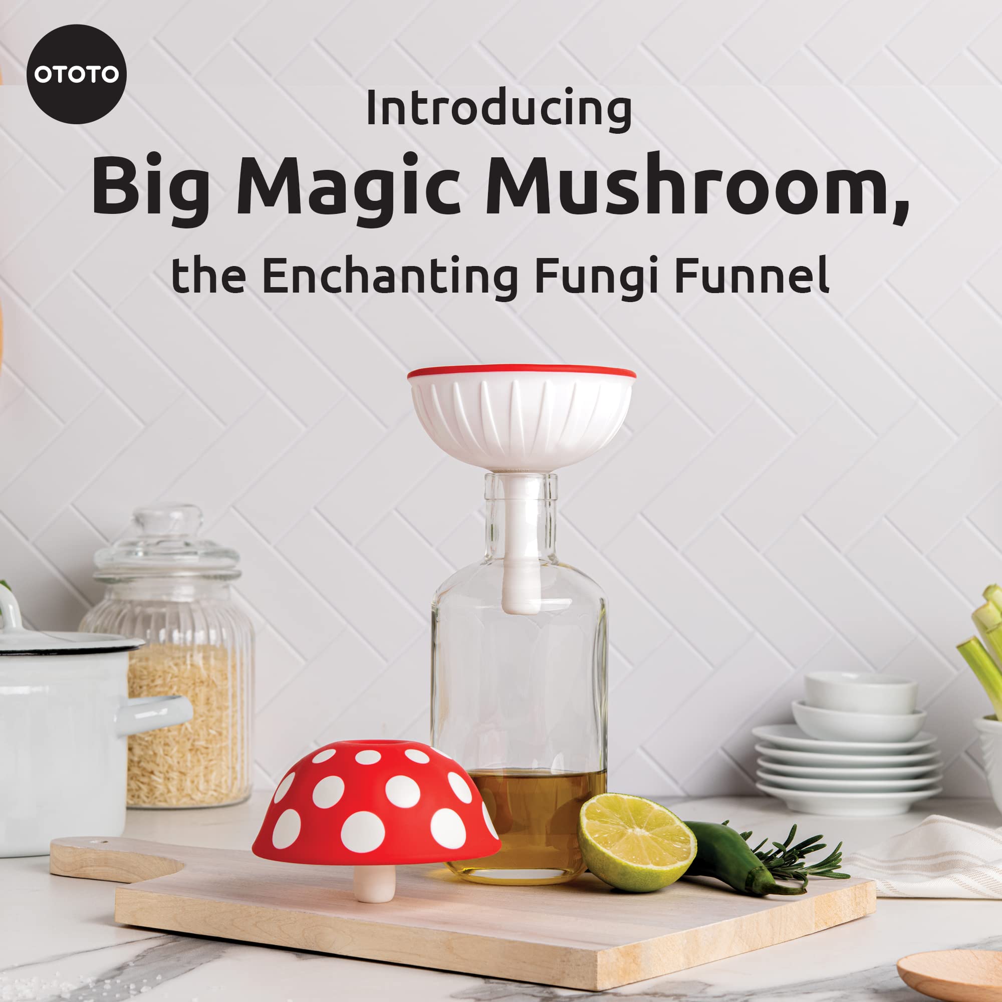 OTOTO Mushroom - Foldable Small Kitchen Funnel with Wide Mouth for Jars. Bottle Liquid Transfer - Silicone, 100% Food Safe, BPA Free, Dishwasher Safe: Magic Mushroom Xl