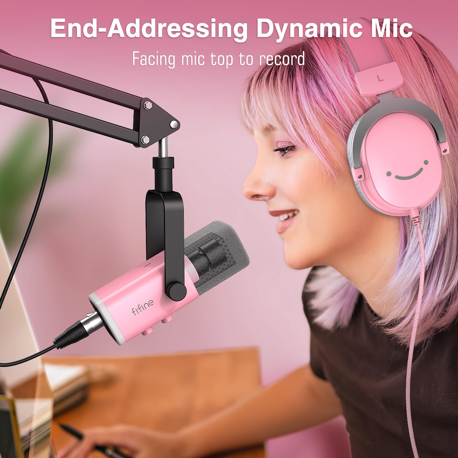FIFINE XLR/USB Gaming Microphone Set, Dynamic PC Mic for Streaming Podcasting, Computer RGB Mic Kit with Boom Arm Stand, Mute Button, Headphones Jack, for Recording Vocal Voice-Over-AmpliGame AM8T thumbnail 8