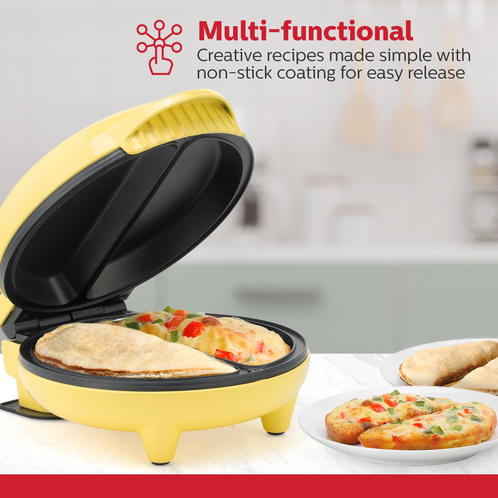 Holstein Housewares - Non-Stick Omelet & Frittata Maker, Yellow/Stainless Steel - Makes 2 Individual Portions Quick & Easy: 2 Section Yellow