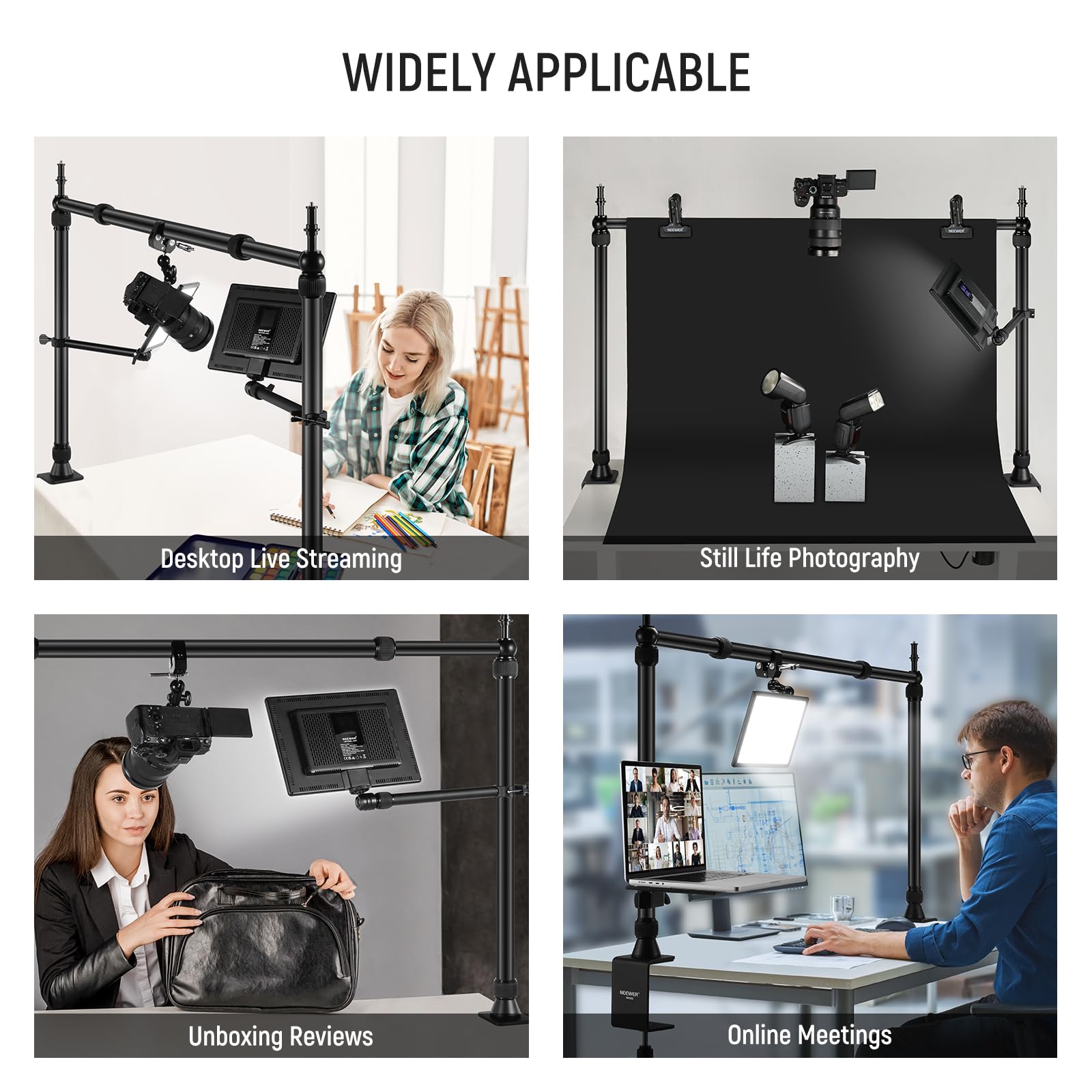 NEEWER Overhead Camera Mount Rig with 2 Ball Heads, Super Clamp/Mobile Phone Holder/Camera Desk Mount, Multi Device Mount, Platform Overhead Tripod, Adjustable Height Width, Max Load 12 kg, NK002: Overhead Rig with 2 C Clamp Stand