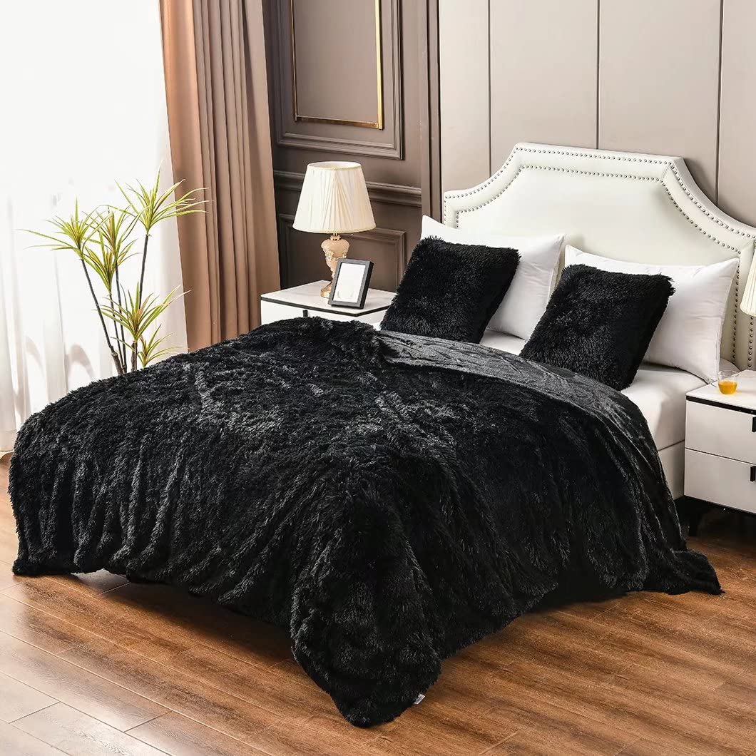 YUSOKI Olive Green Faux Fur Throw Blanket,2 Layers,50" x 60" Cozy Plush Fluffy Blanket Furry Fuzzy Warm Cute Shaggy Blanket for Fall Bed Living Room Décor Baby Women Pet: Black King90"*104"