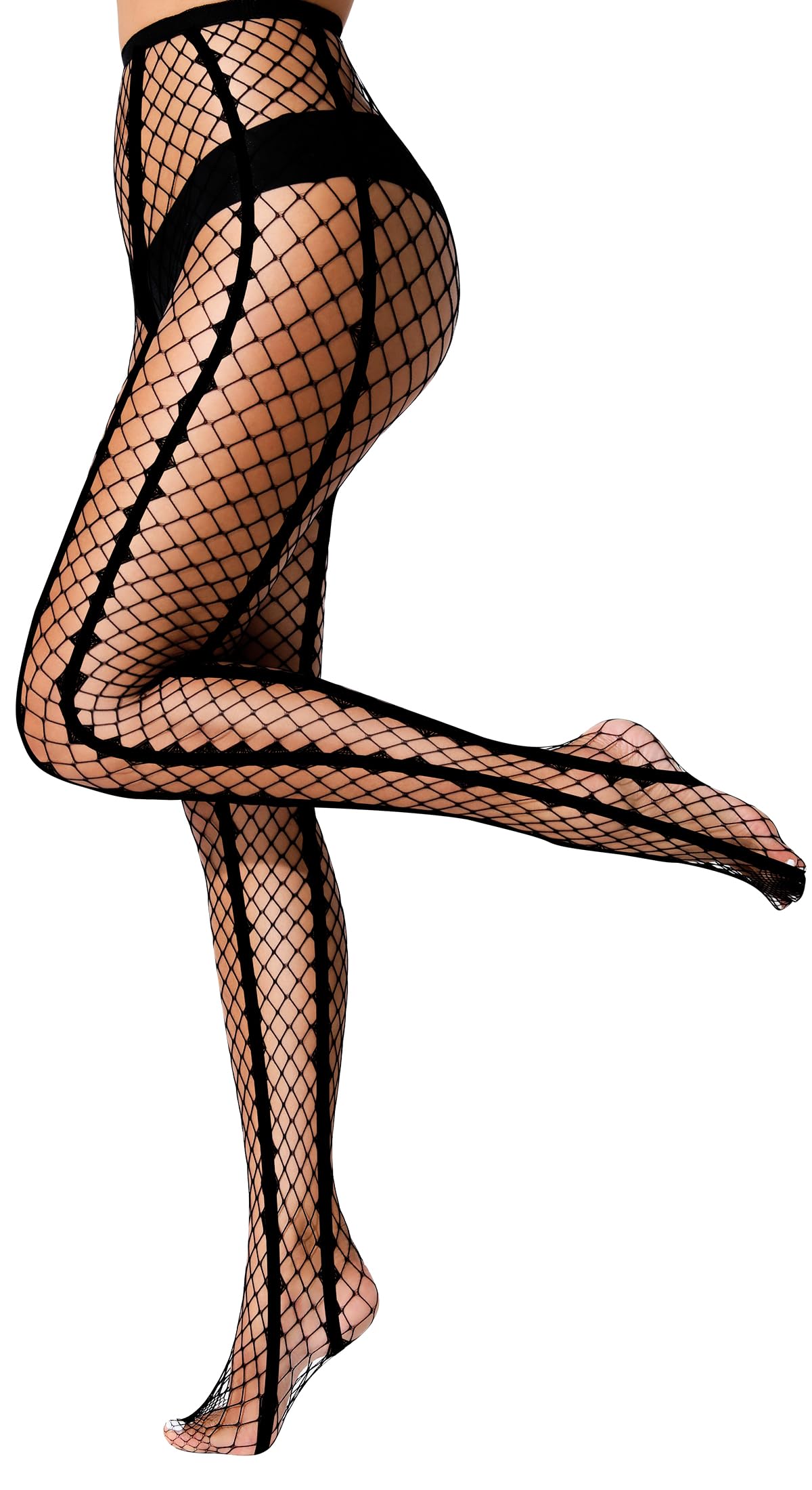 ITERDIN Sexy Striped Fishnets Stockings Tights Fishnet Stockings For Women Black Fishnets Womens