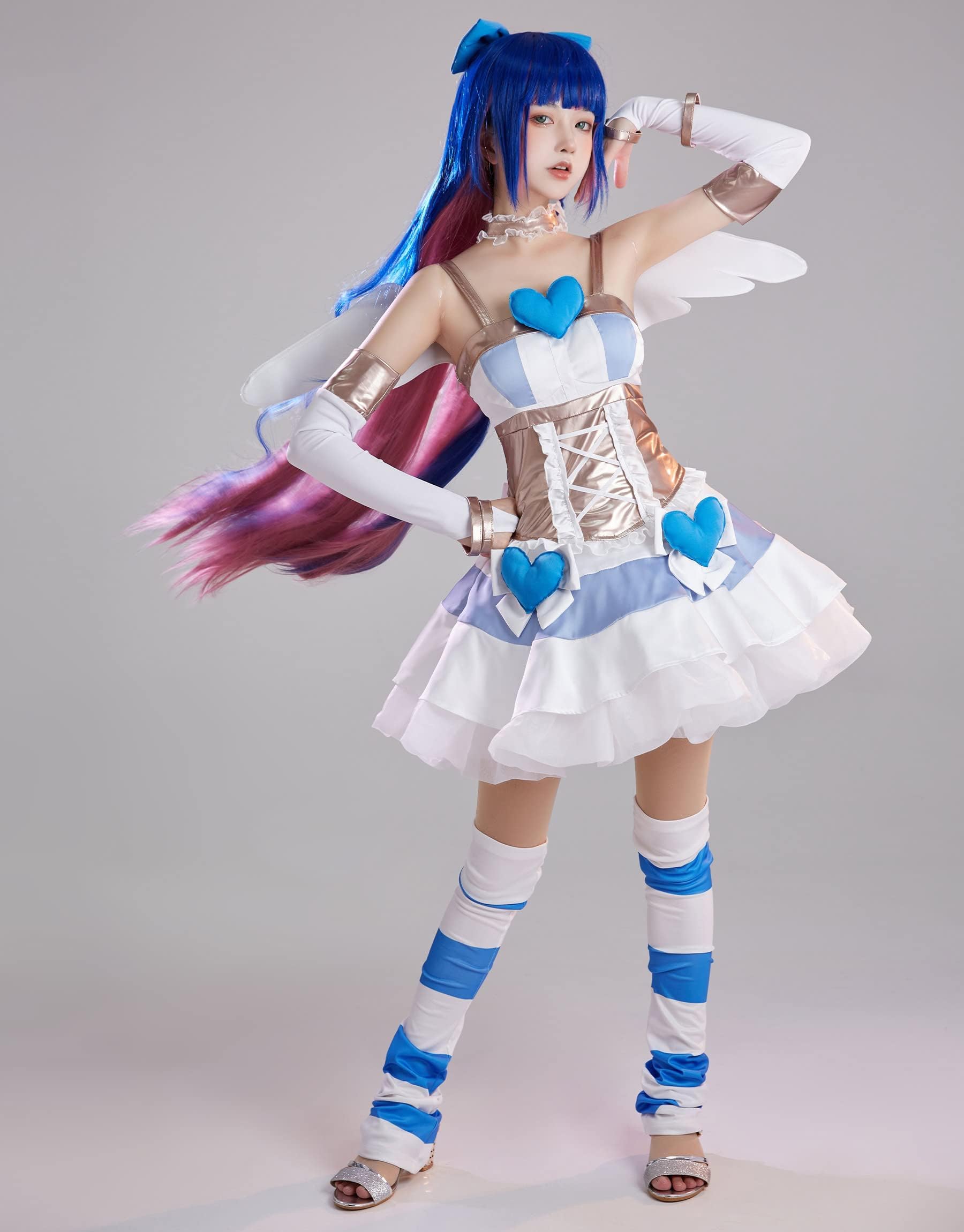 Miccostumes Womens Anime Dress Blue Heart Cosplay Costume with Wings