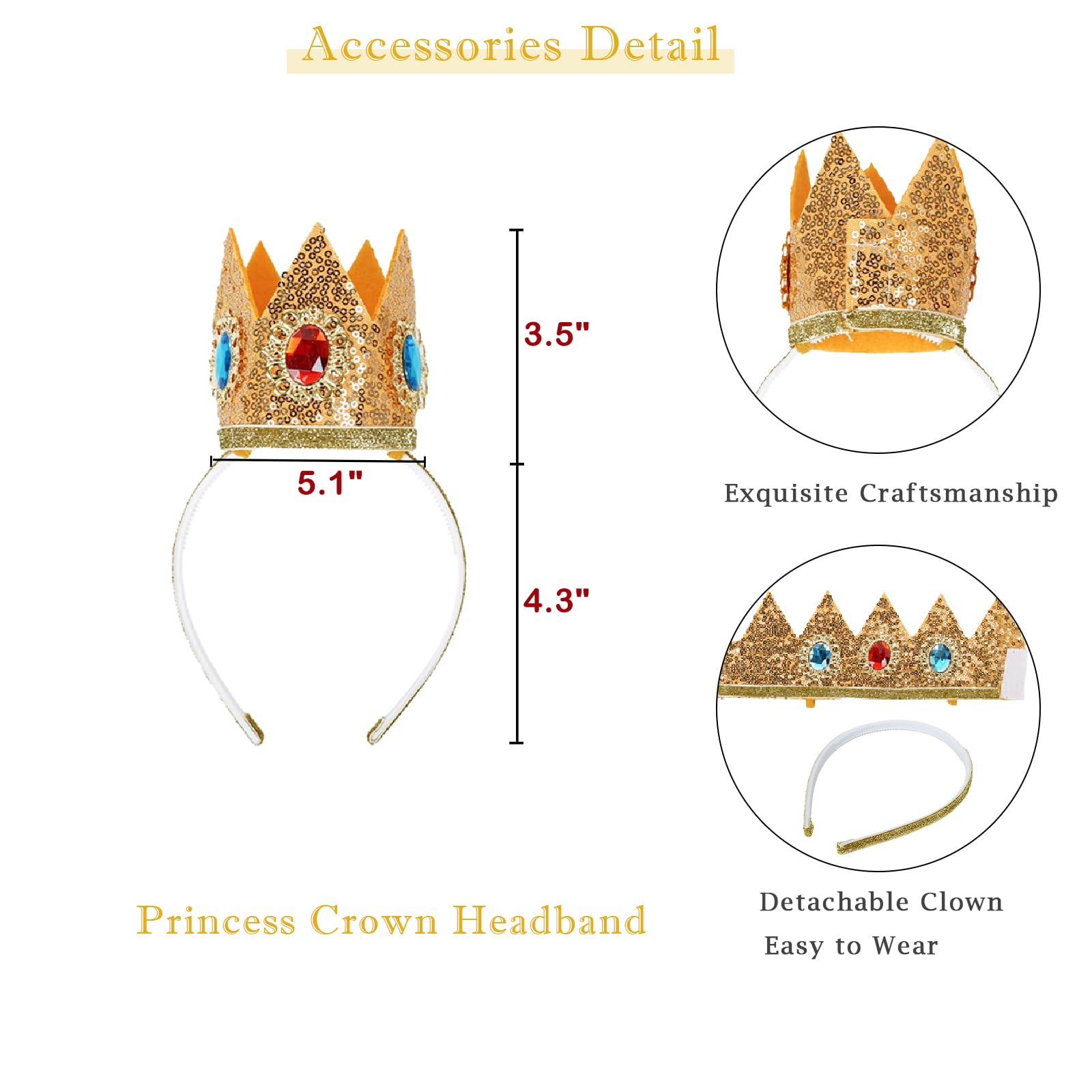 Blonde Wavy Princess Wig for Adult, Long Golden Cosplay Wig + Crown Brooch Earrings Accessories + Wig Cap for Halloween Costume Party