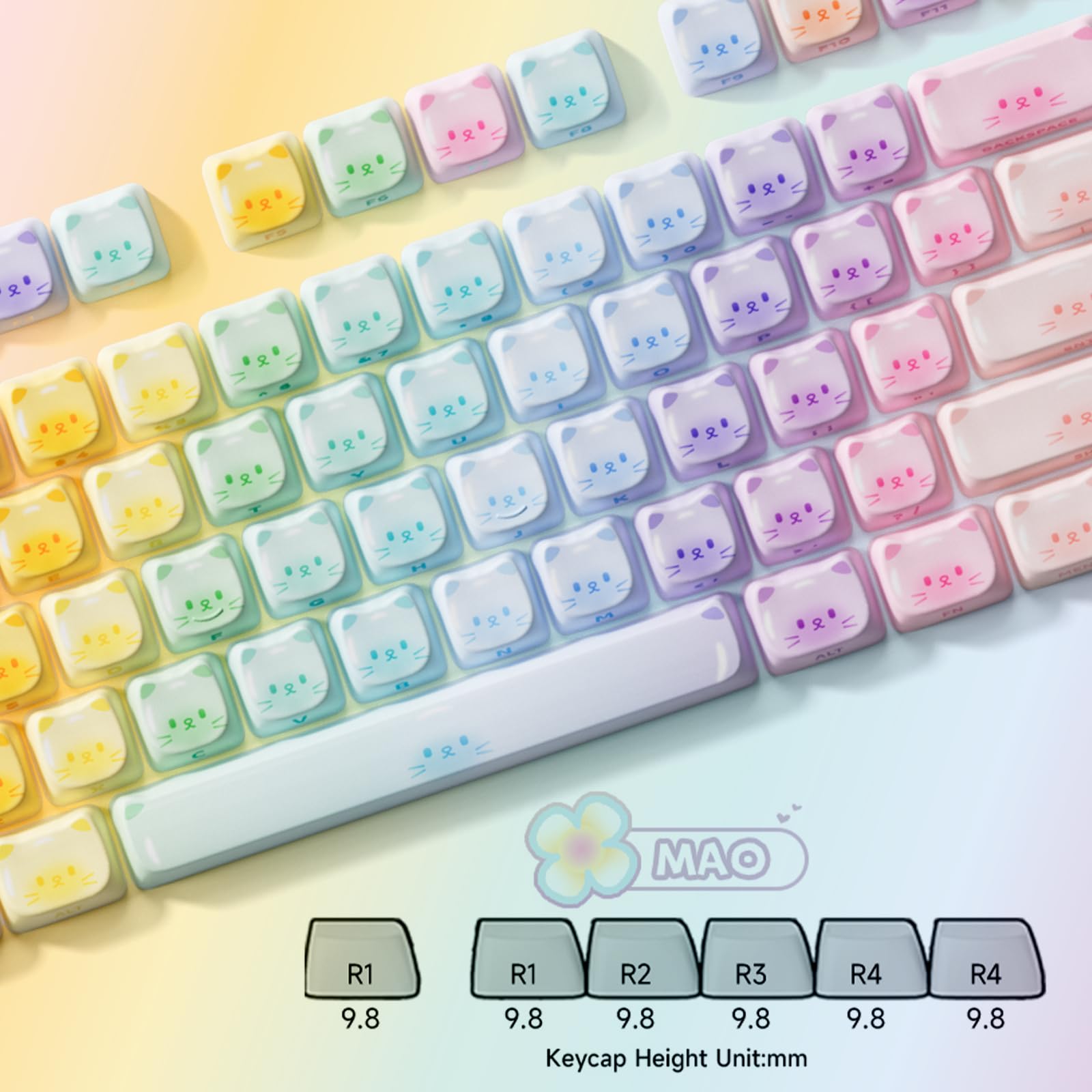 Akko PBT Keycaps Set,  Keycap Mao Profile 142-Key Keycaps for Mechanical Keyboards: Colorful Cats