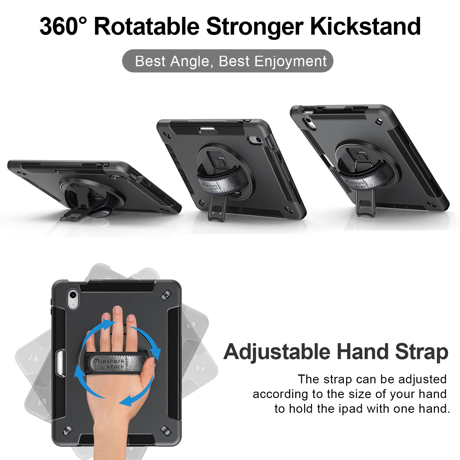 Miesherk Stock Case for iPad (A16) 11th 11'' 2025/10th Generation 10.9'' 2022, Case with Screen Protector,Rotate Stand,Handle,Shoulder Strap,Pen Holder(Black)
