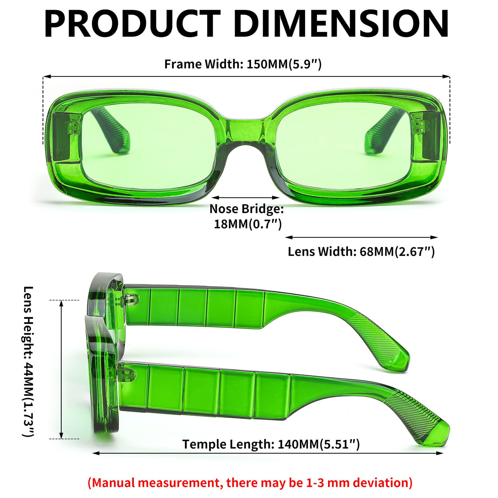 FEISEDY Retro Thick Rectangle Sunglasses Retro 90s Small Chunky Square Women Men B2307 thumbnail 3