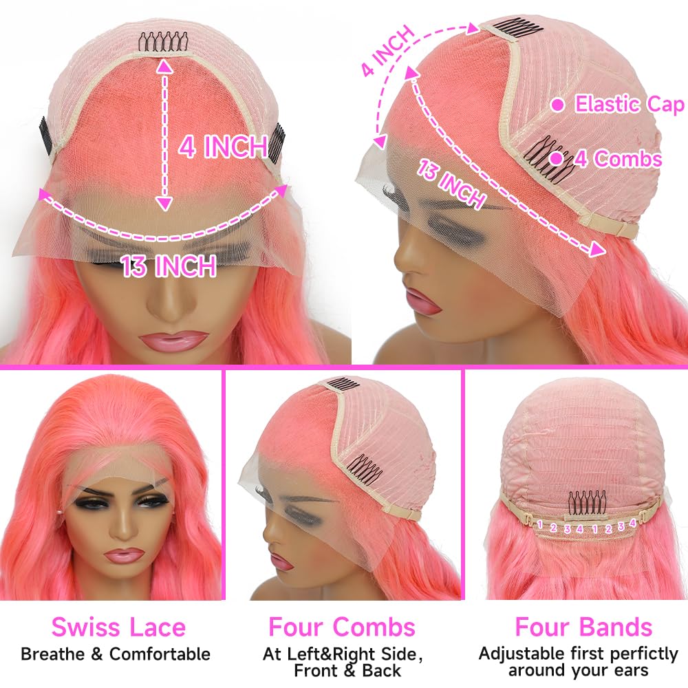 Avolo Lace Front Wig Human Hair Pre Plucked 13x4 Body Wave Colored Pink Human Hair Glueless 180% Density HD Lace Frontal Wigs For Women 20 Inch